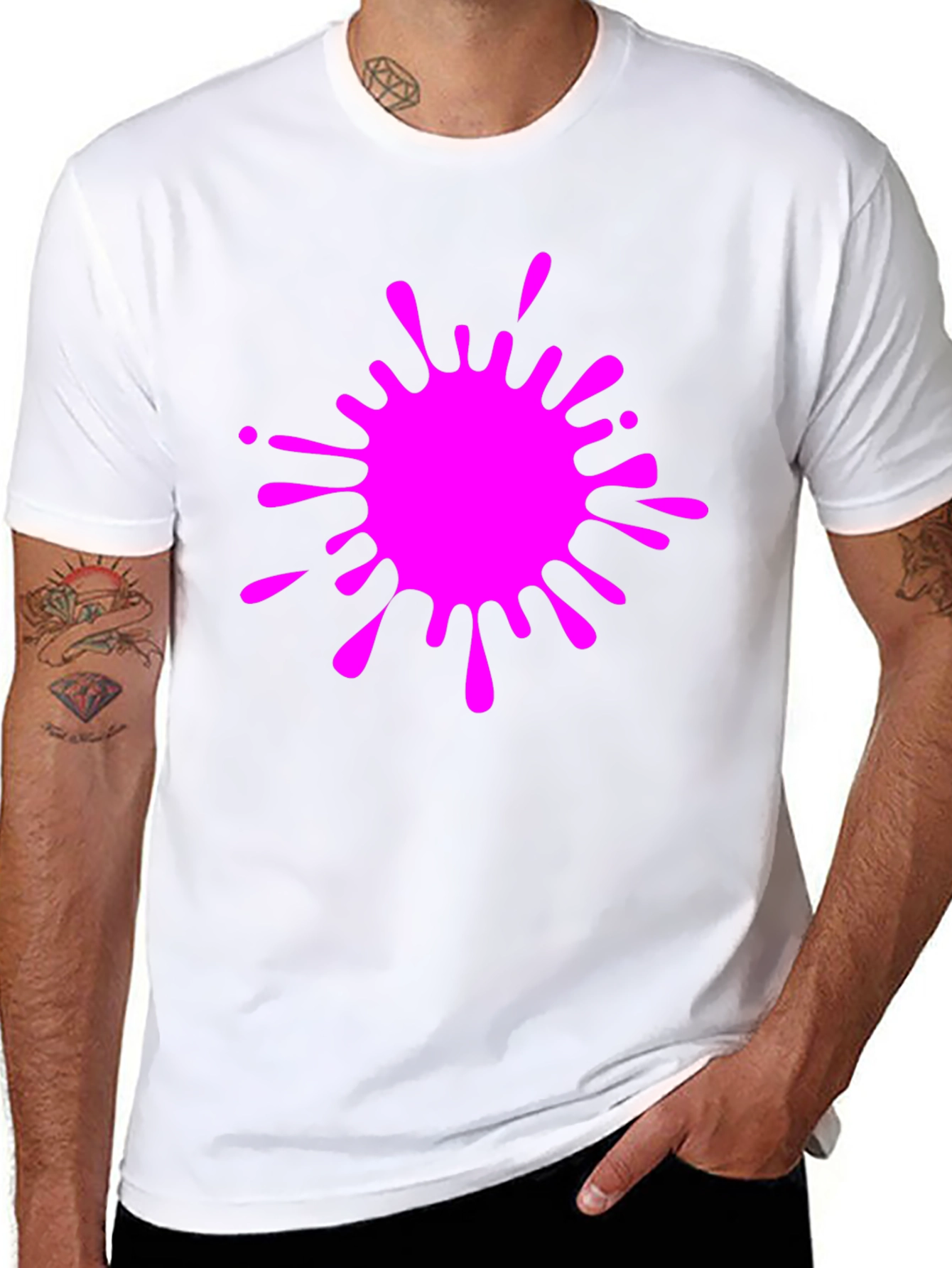 Black Tee with Vivid Pink Splatter Graphic