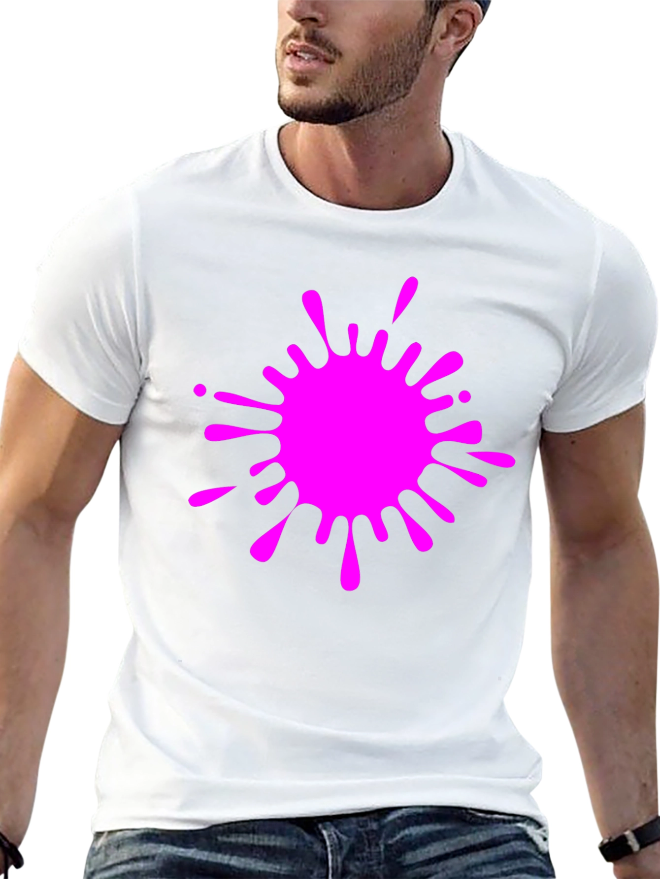 Black Tee with Vivid Pink Splatter Graphic