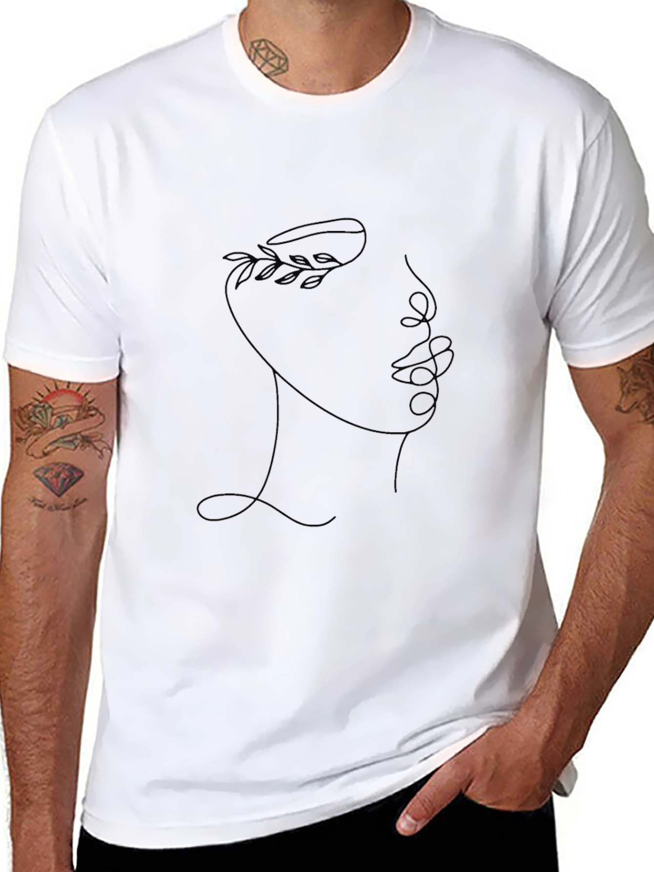 Abstract Face Line Art Tee - Black