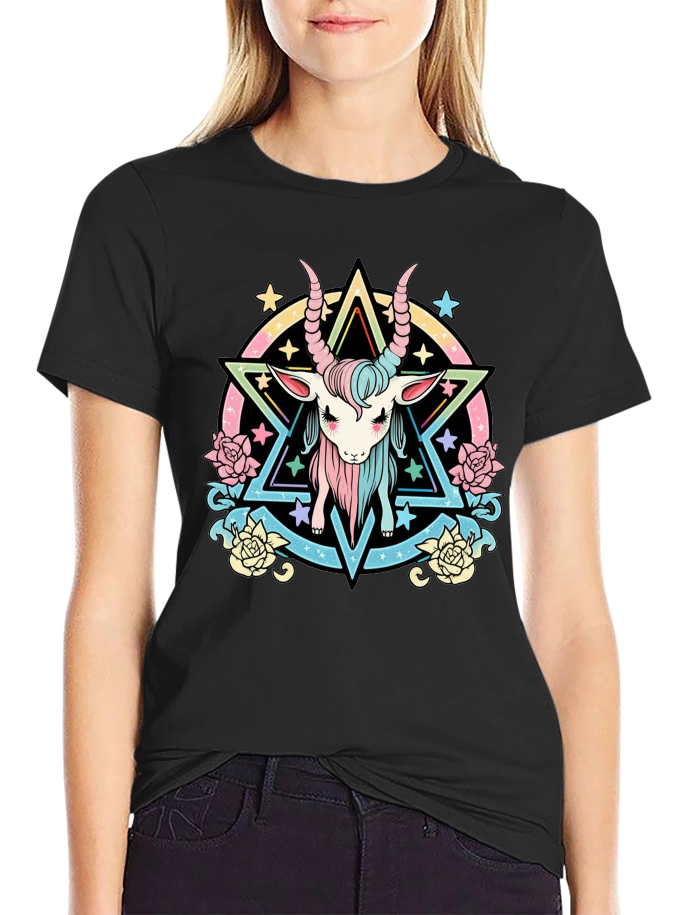 Pastel Baphomet Graphic Tee - Occult Star Design