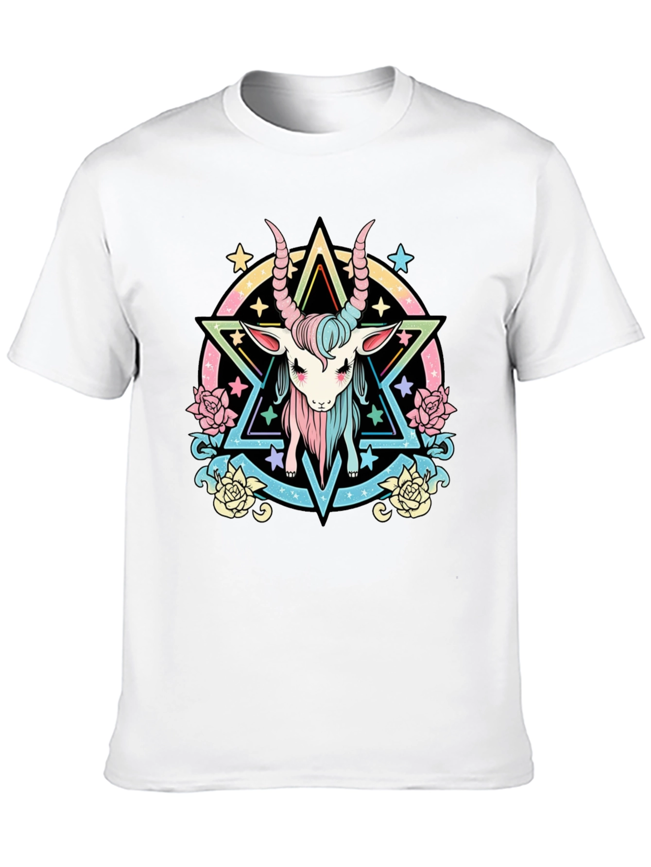 Pastel Baphomet Graphic Tee - Occult Star Design
