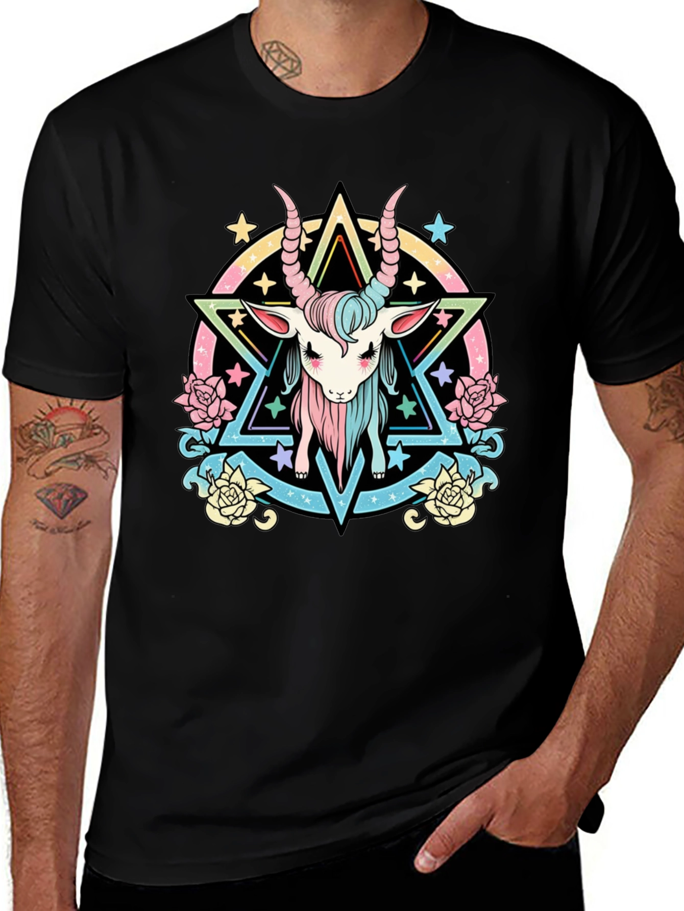 Pastel Baphomet Graphic Tee - Occult Star Design