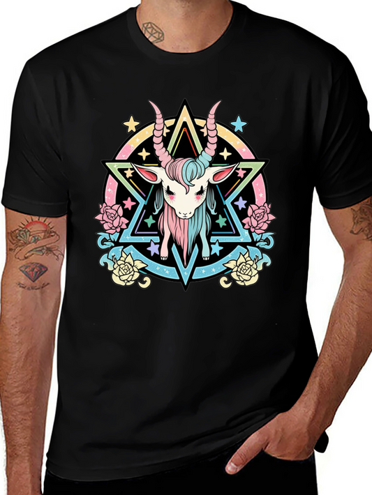 Pastel Baphomet Graphic Tee - Occult Star Design