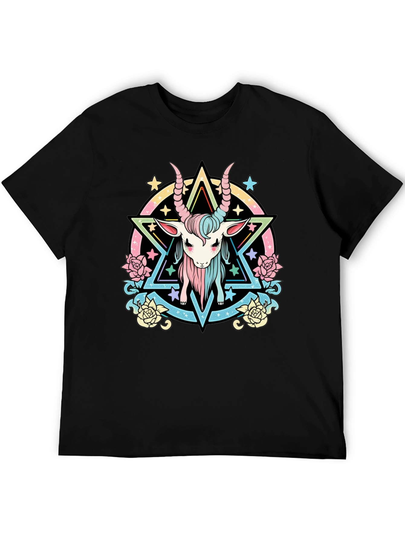 Pastel Baphomet Graphic Tee - Occult Star Design