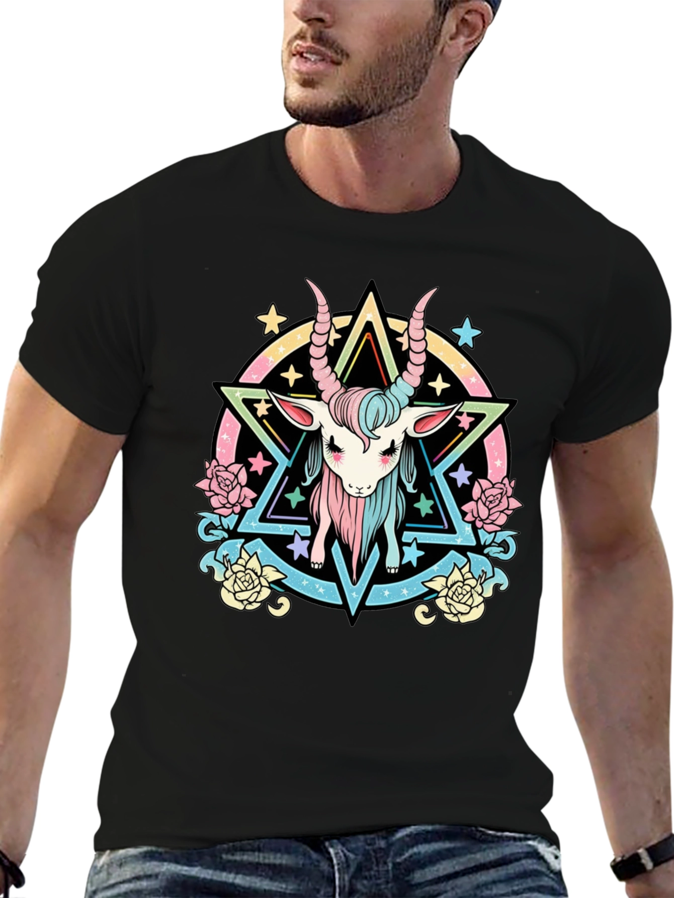 Pastel Baphomet Graphic Tee - Occult Star Design