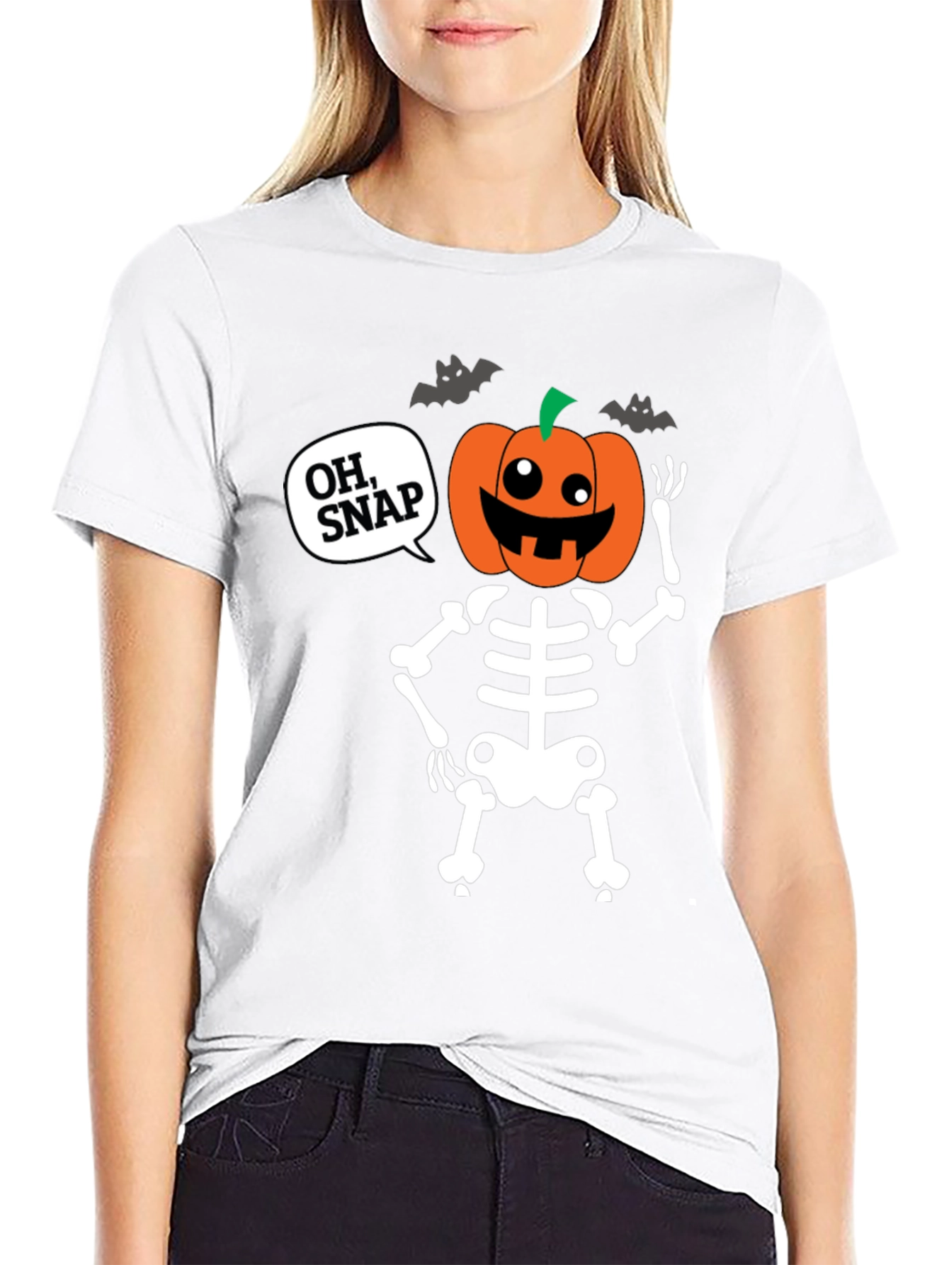 Halloween Skeleton Pumpkin Head Oh Snap T-Shirt
