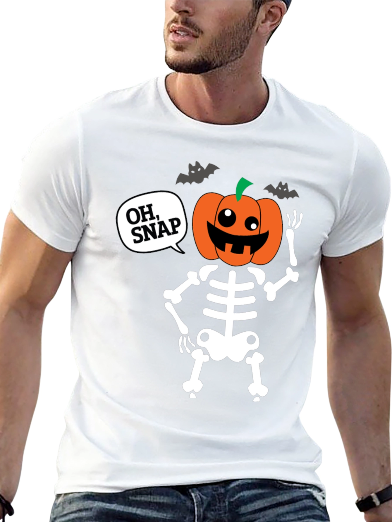 Halloween Skeleton Pumpkin Head Oh Snap T-Shirt