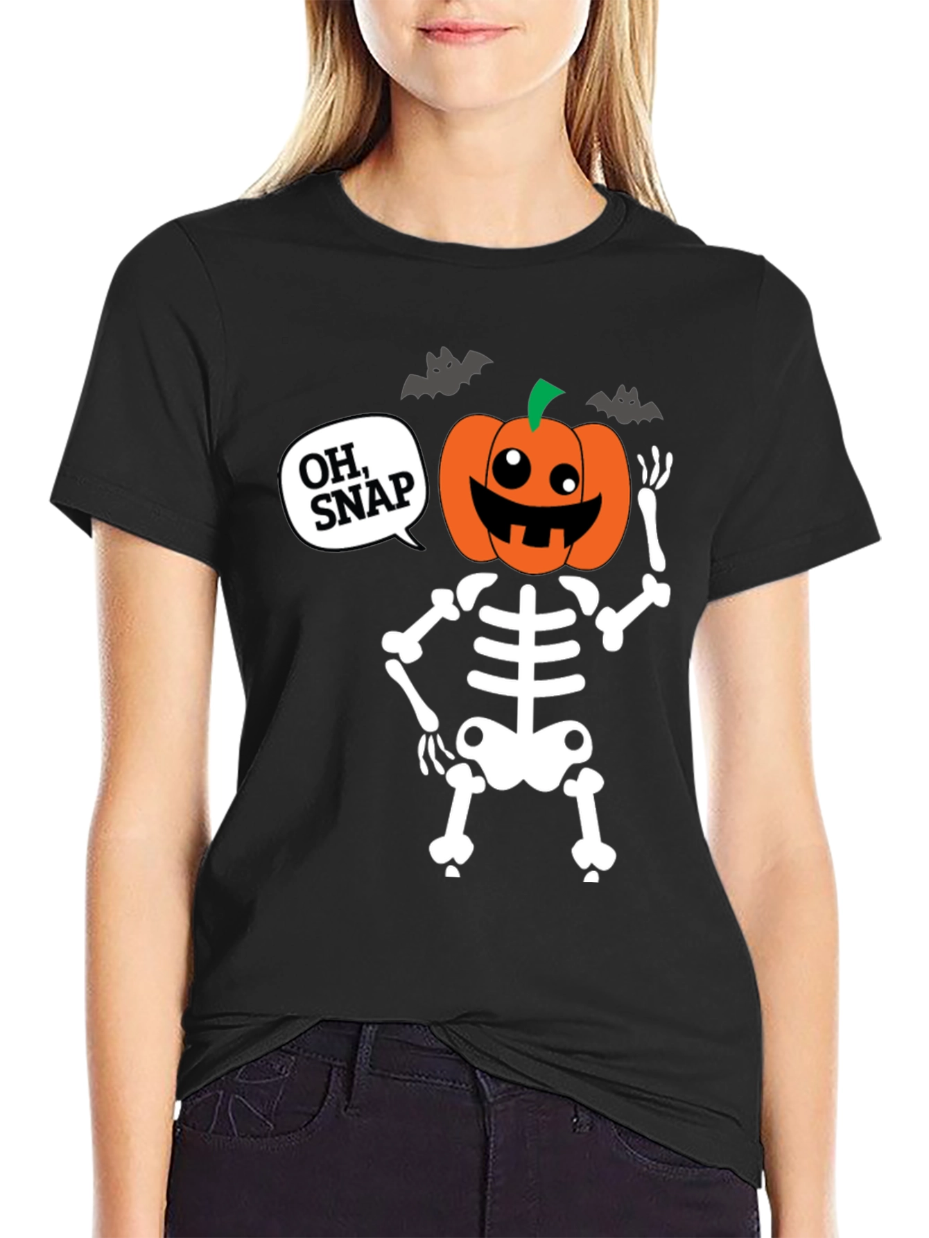 Halloween Skeleton Pumpkin Head Oh Snap T-Shirt