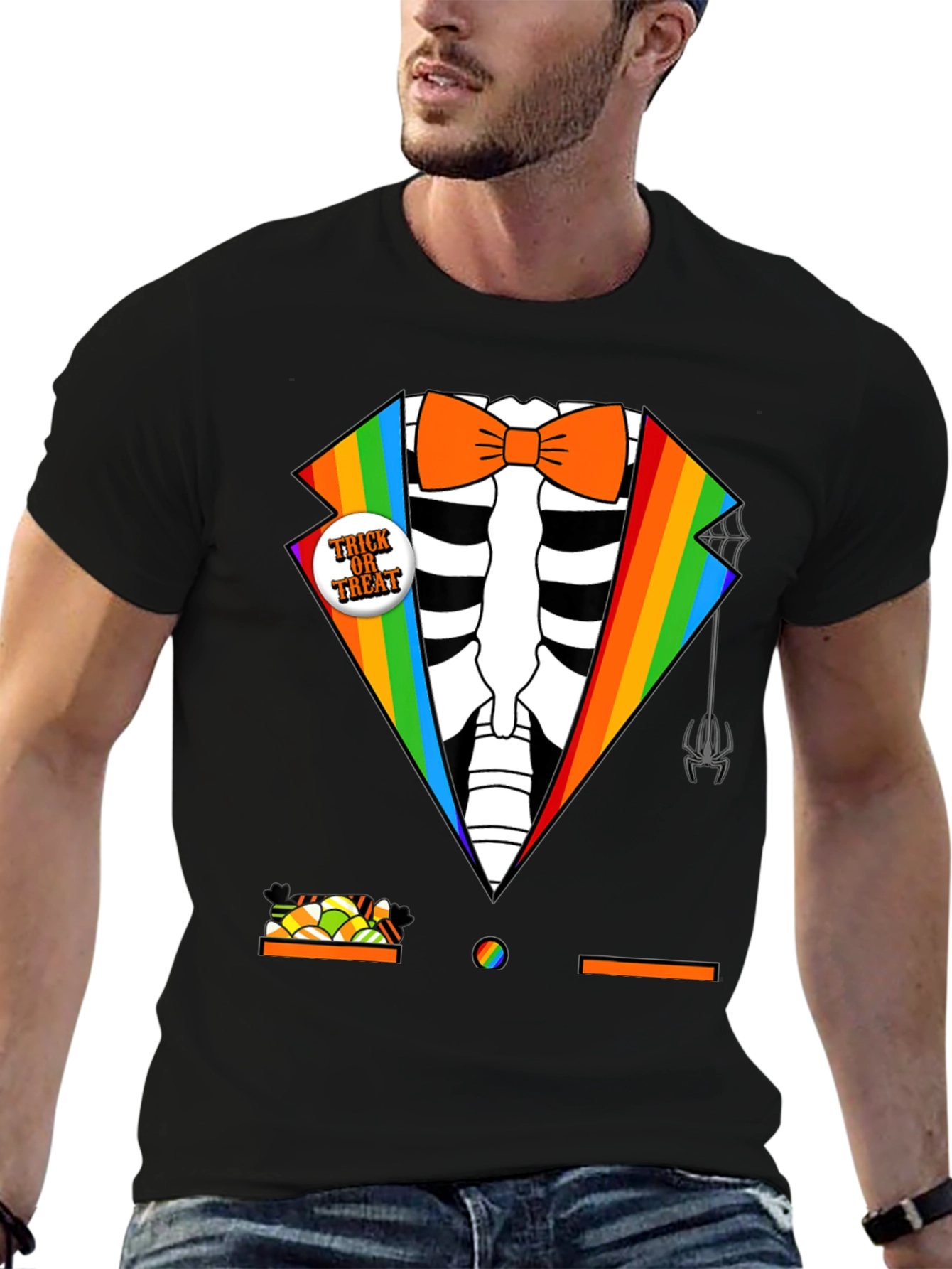 Rainbow Skeleton Tuxedo Halloween T-Shirt