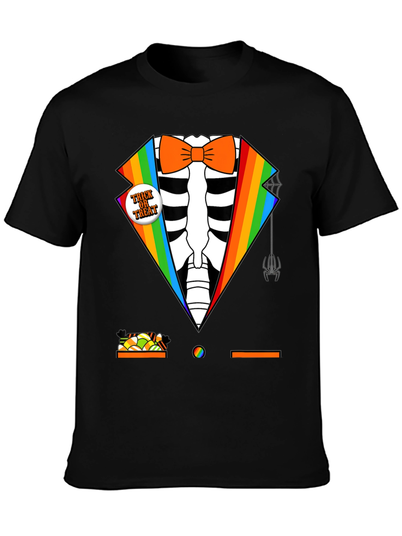 Rainbow Skeleton Tuxedo Halloween T-Shirt