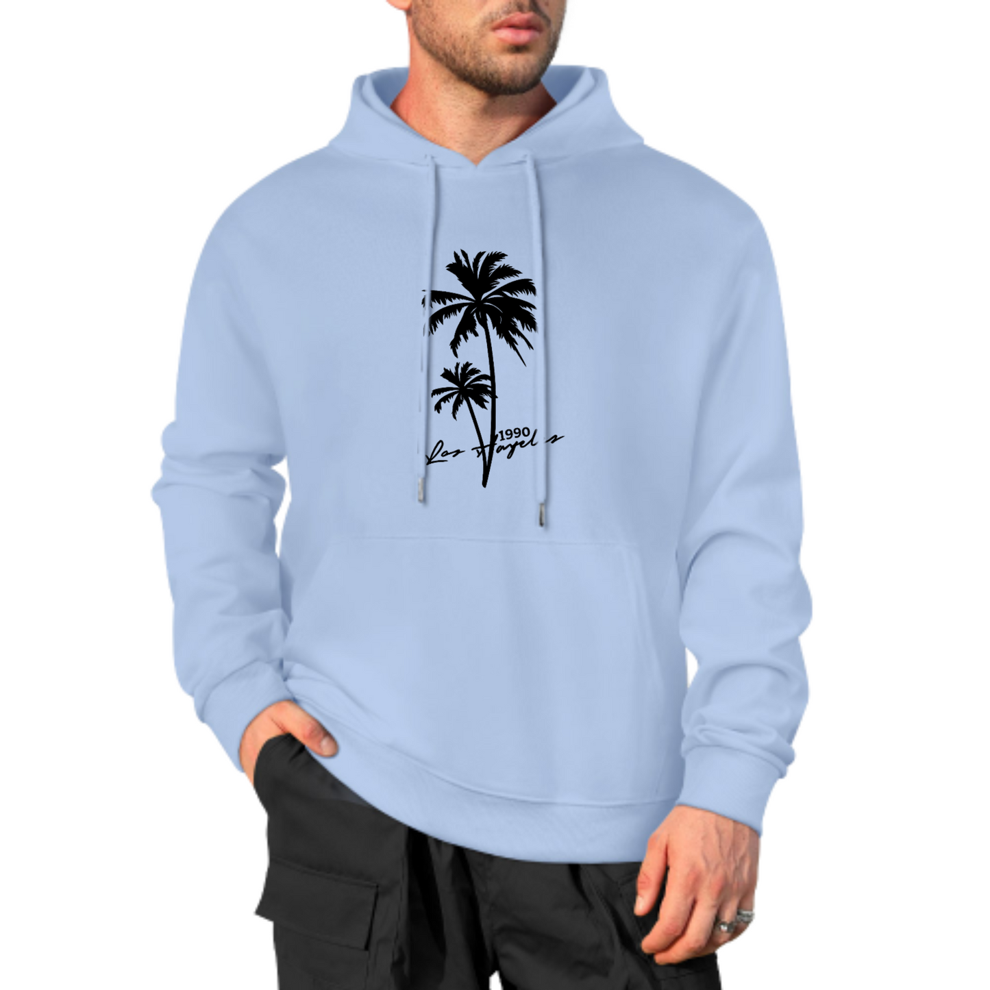 Palm Tree Graphic Hoodie, Summer Vibes Sweatshirt, Stylish Black Hoodie for Beach Lovers, Casual & Trendy Streetwear, Unisex Fashion Hoodie