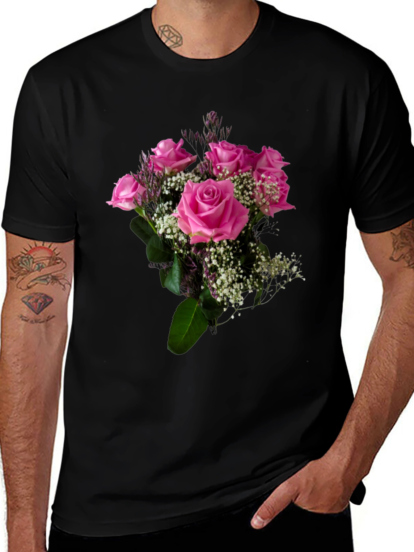 Floral Bouquet Graphic Tee - Black