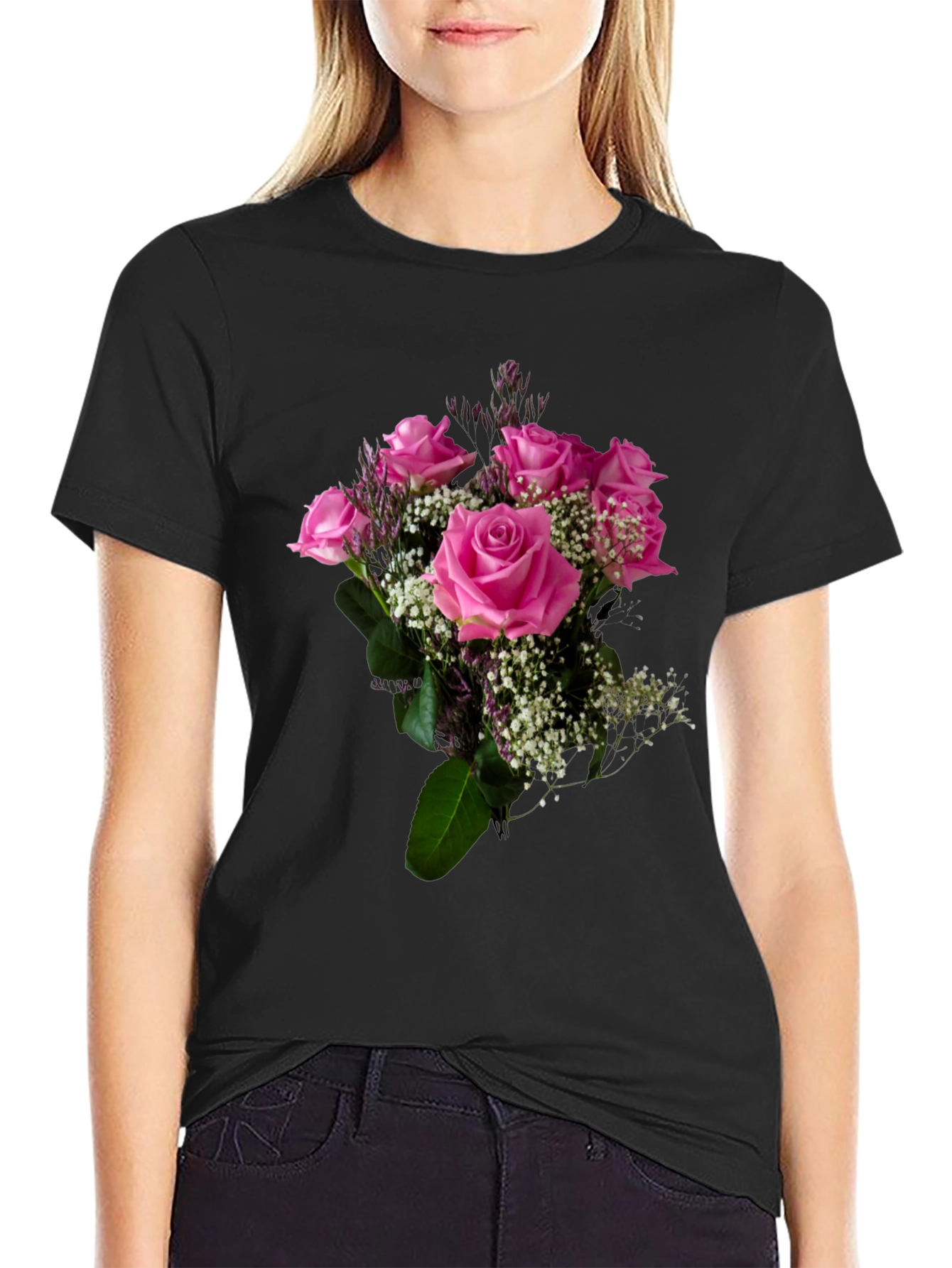 Floral Bouquet Graphic Tee - Black