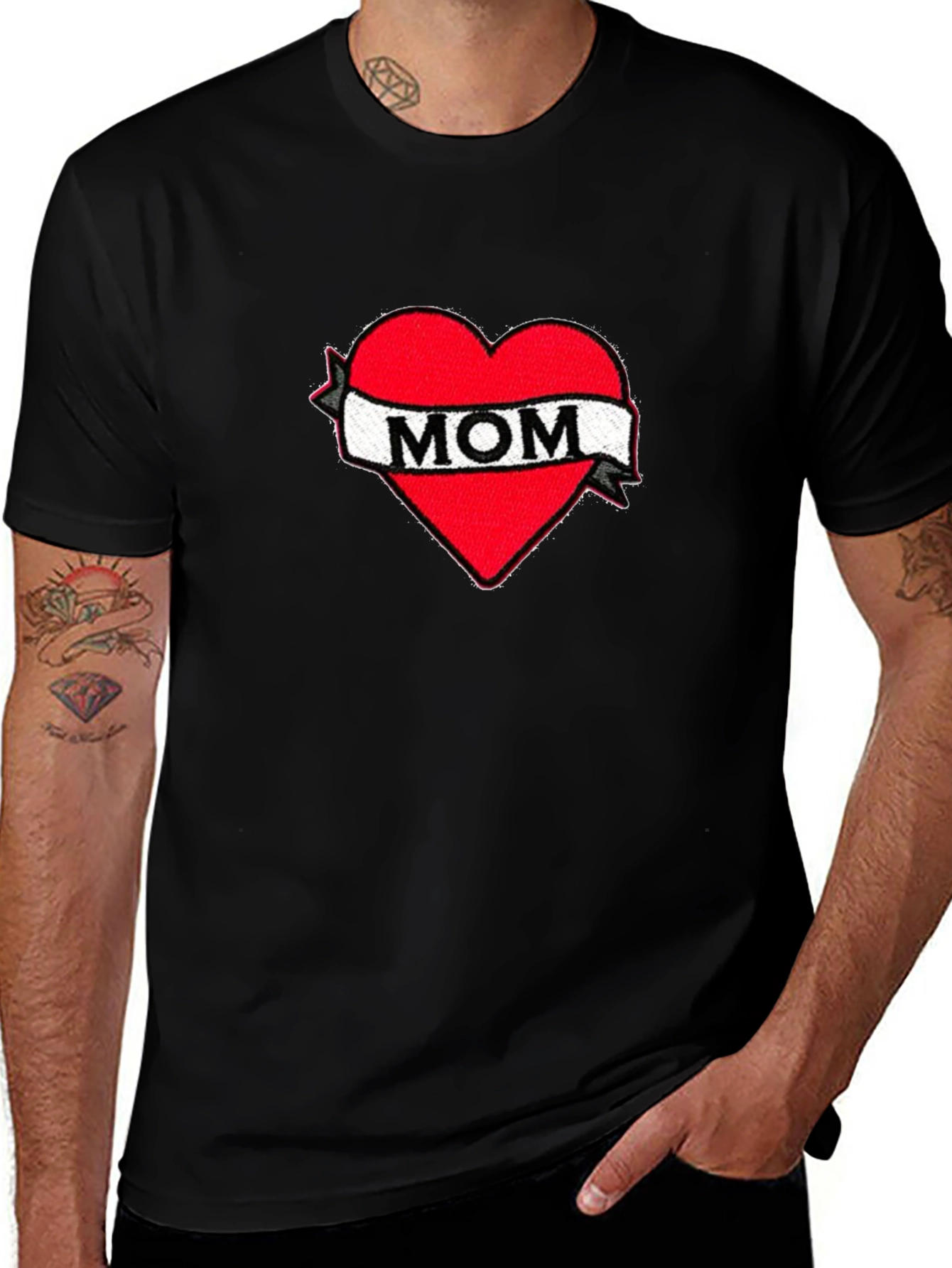 Mom Heart Tattoo Graphic Black T-Shirt