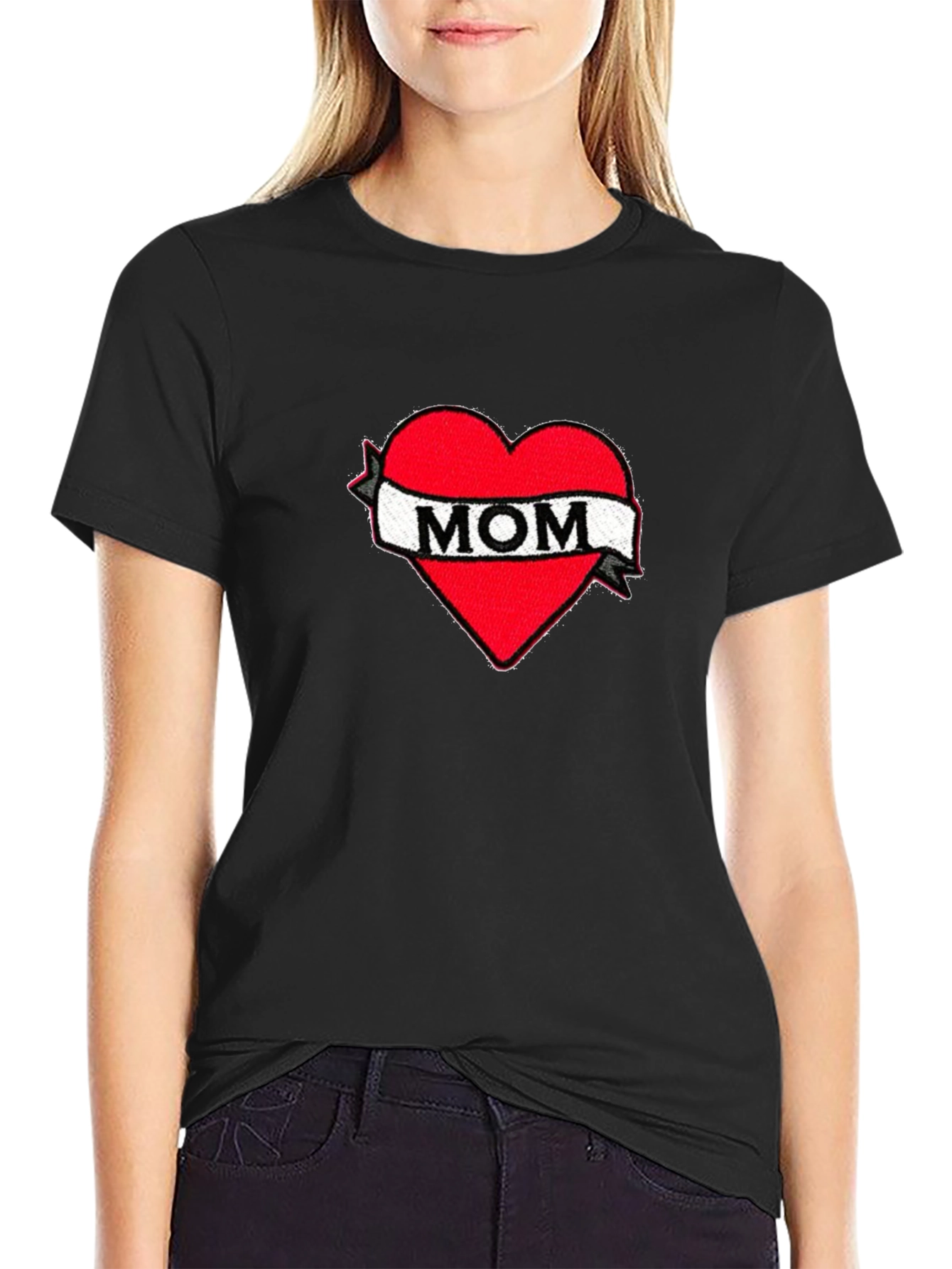 Mom Heart Tattoo Graphic Black T-Shirt