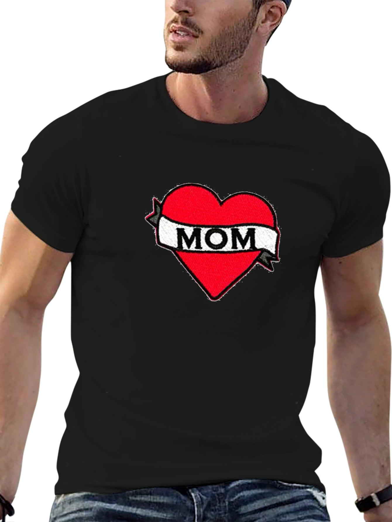Mom Heart Tattoo Graphic Black T-Shirt