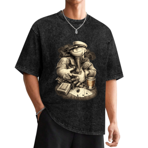 Unisex Black Cotton T-Shirt – Front Print Street-Style Illustration, White Ink, Soft & Breathable