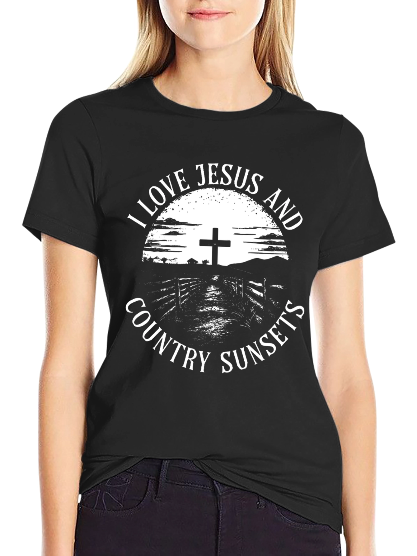 I Love Jesus and Country Sunsets Graphic Tee