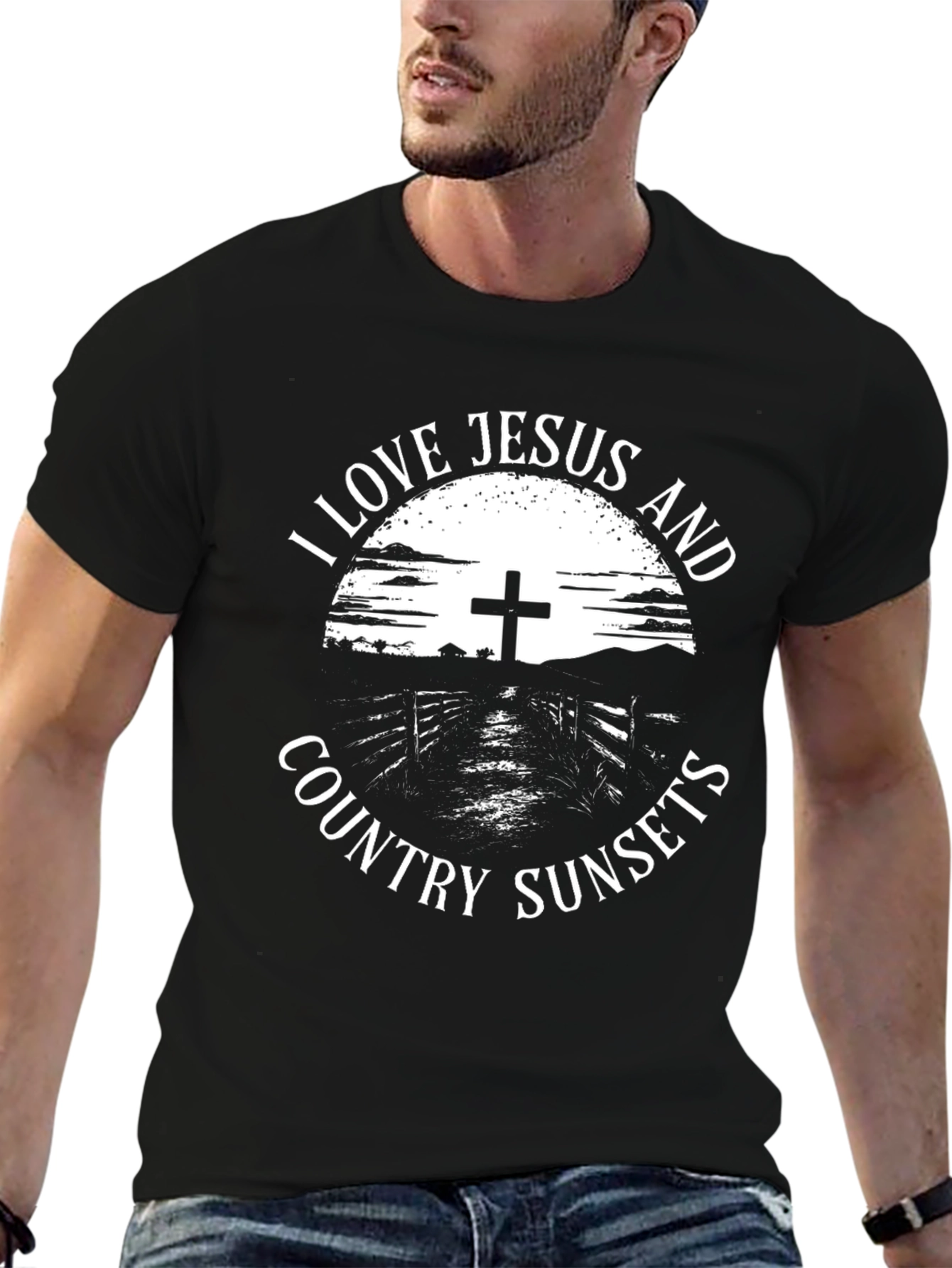 I Love Jesus and Country Sunsets Graphic Tee