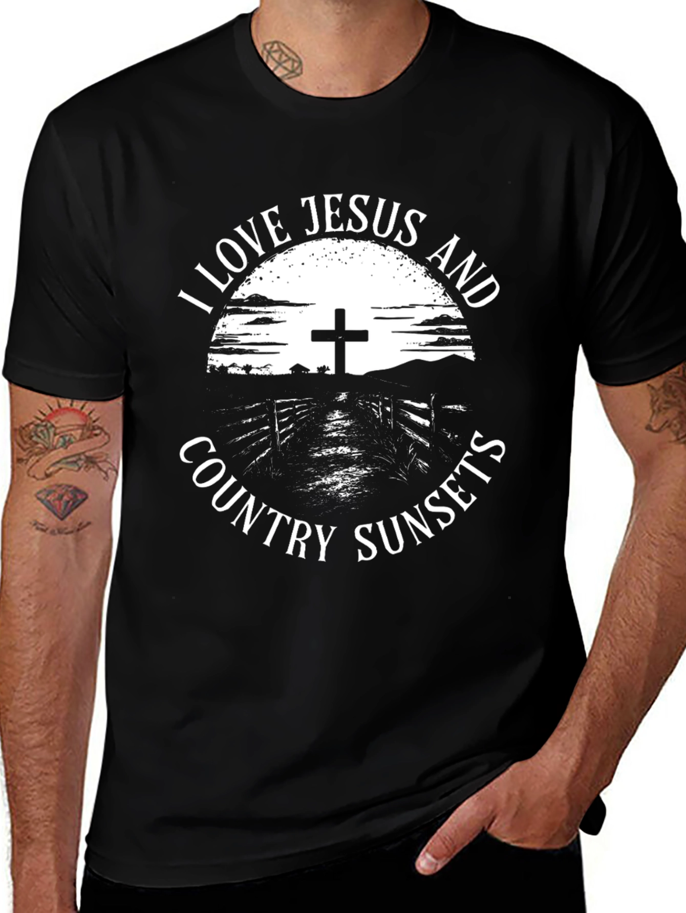 I Love Jesus and Country Sunsets Graphic Tee