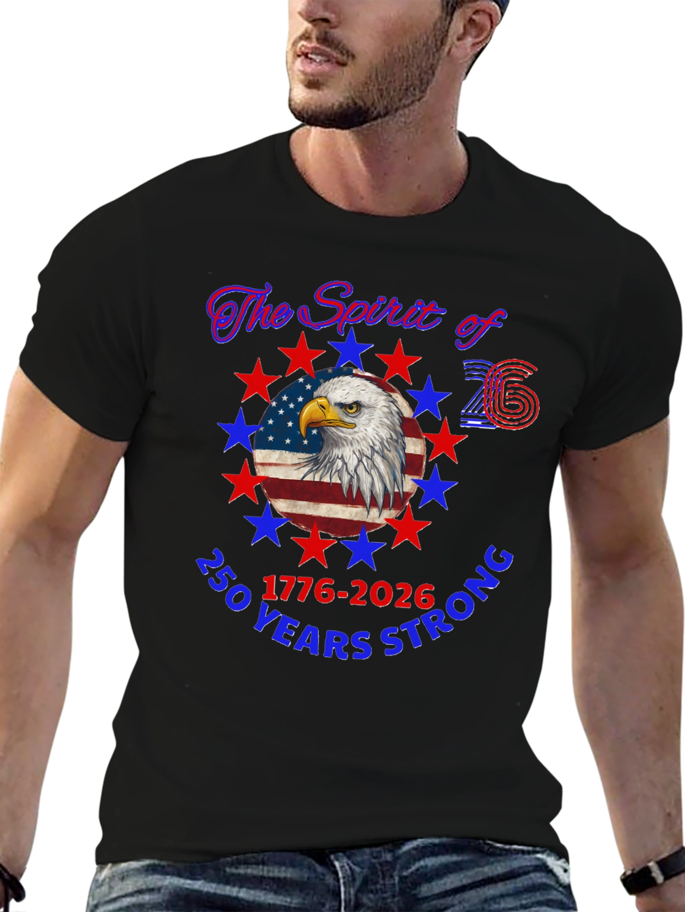Patriotic 250 Years Strong Eagle Graphic T-Shirt