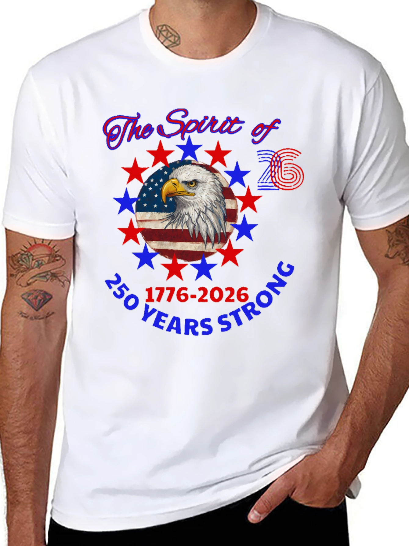 Patriotic 250 Years Strong Eagle Graphic T-Shirt