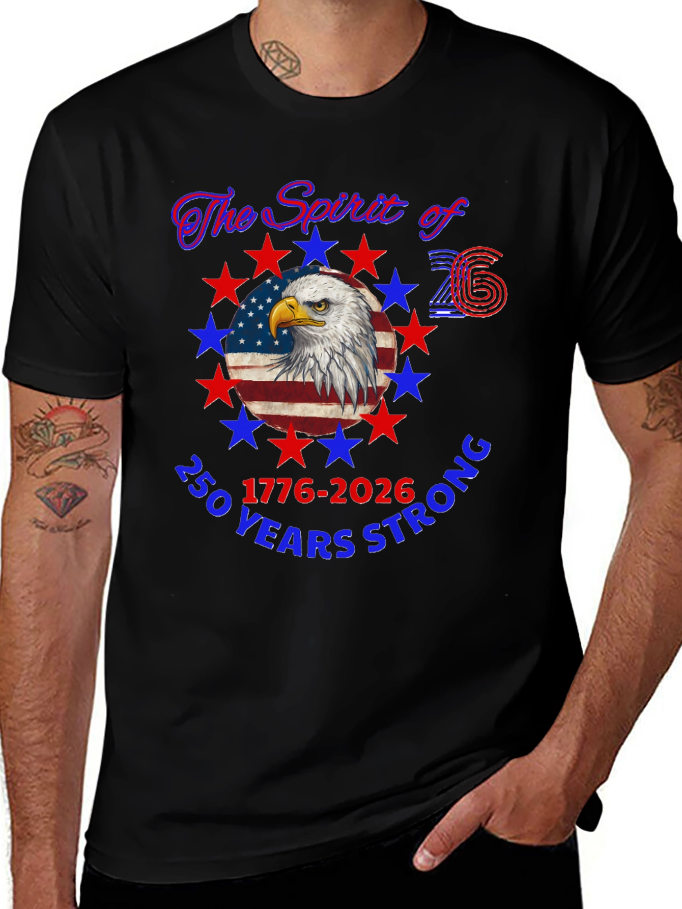 Patriotic 250 Years Strong Eagle Graphic T-Shirt