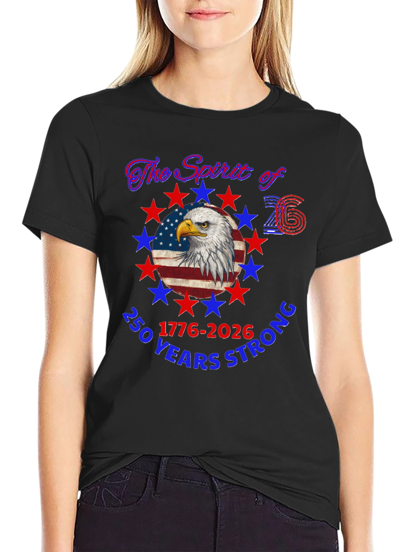 Patriotic 250 Years Strong Eagle Graphic T-Shirt