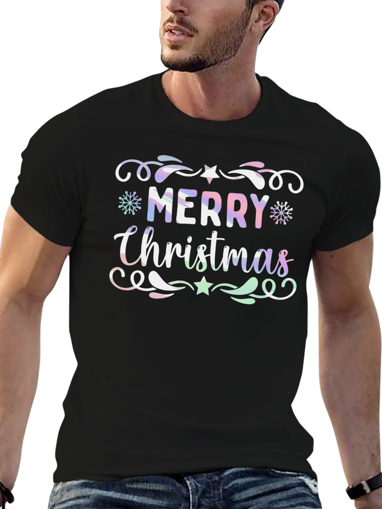 Merry Christmas Graphic Print Crew Neck T-Shirt