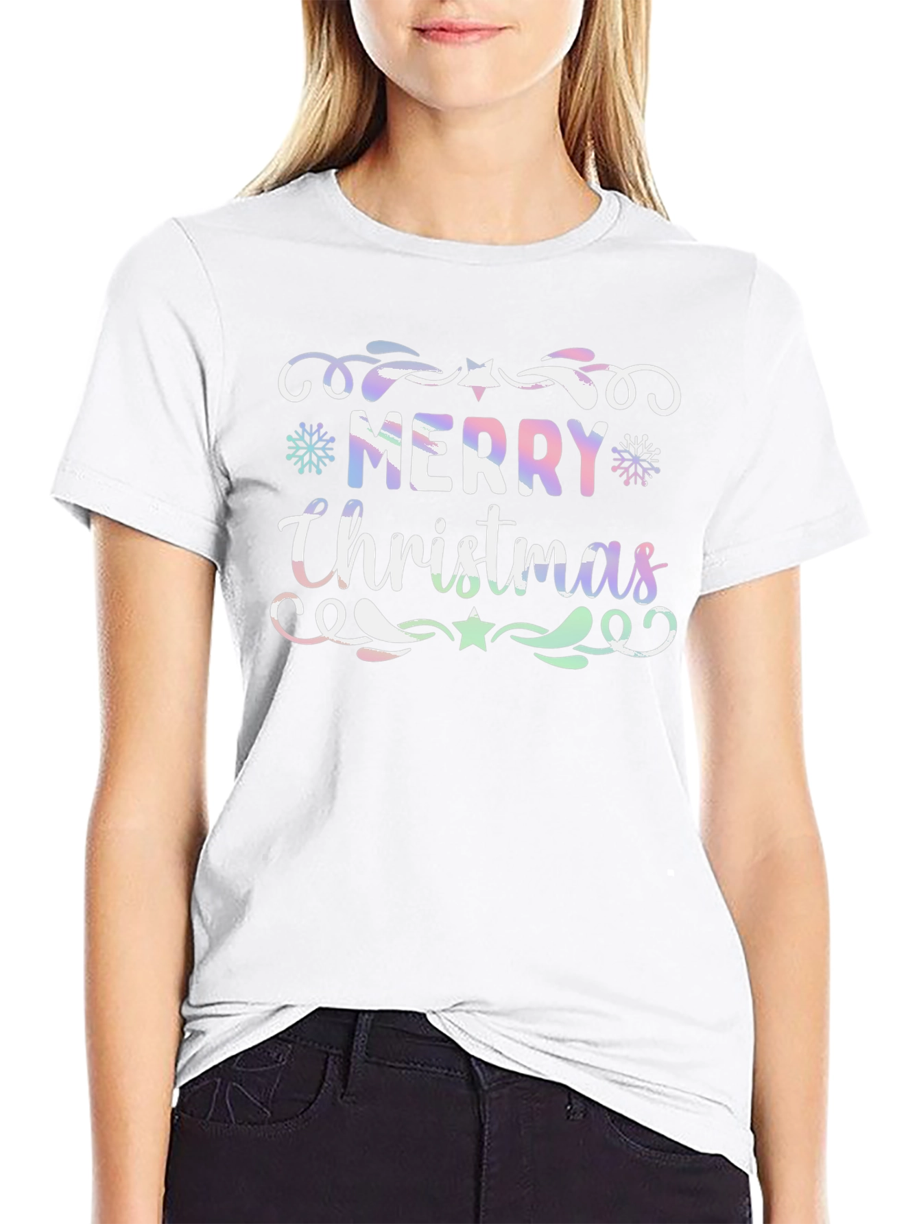 Merry Christmas Graphic Print Crew Neck T-Shirt