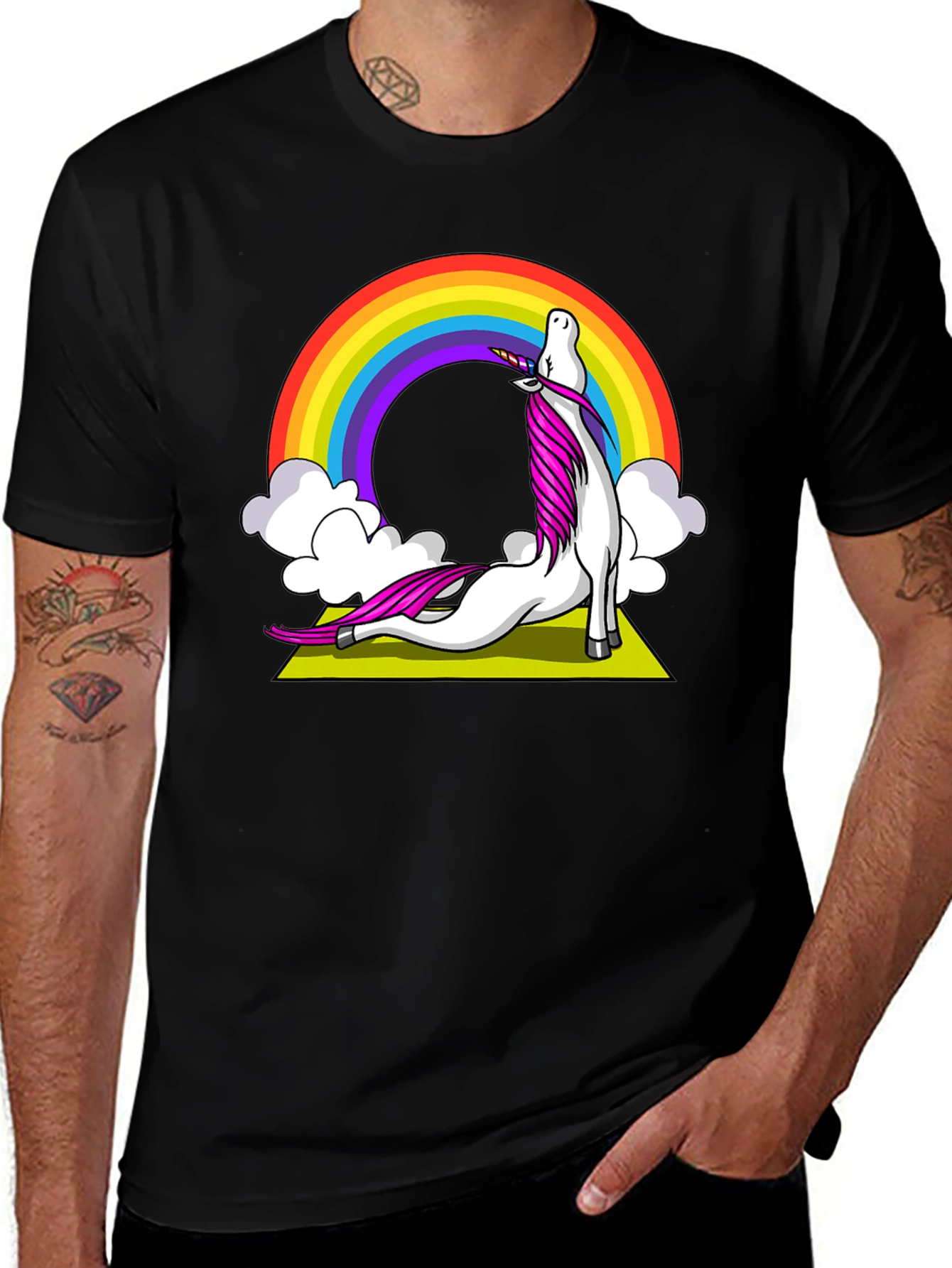 Unicorn Yoga T-Shirt Rainbow Design