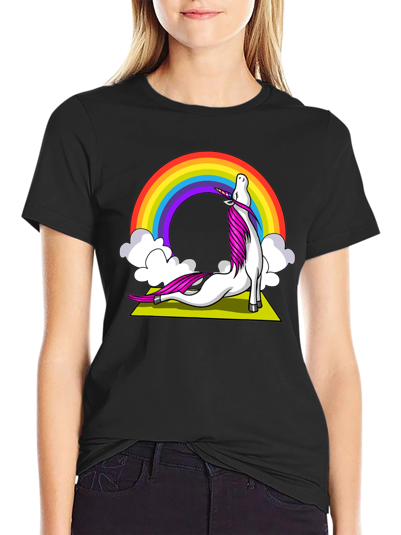 Unicorn Yoga T-Shirt Rainbow Design