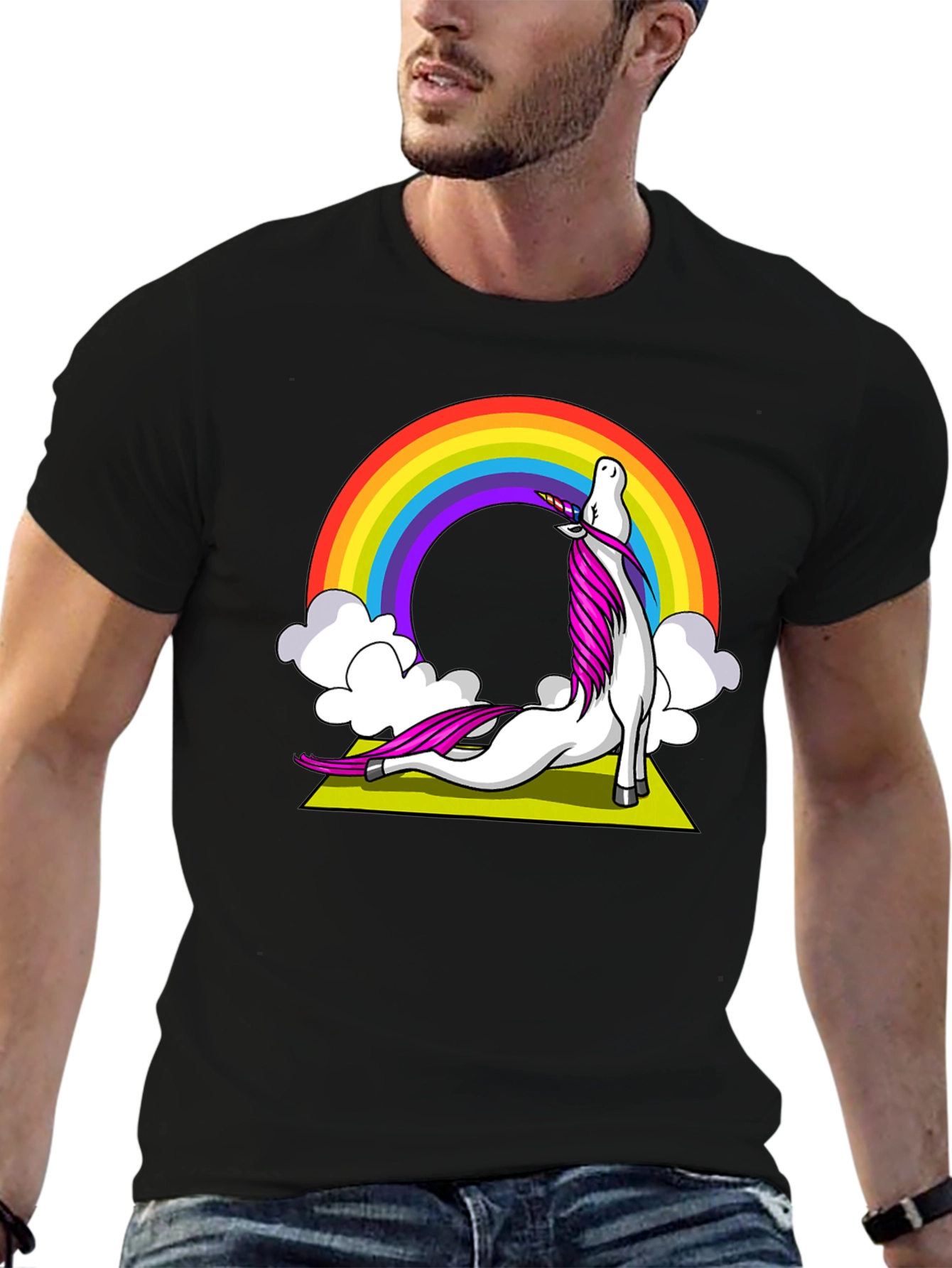 Unicorn Yoga T-Shirt Rainbow Design
