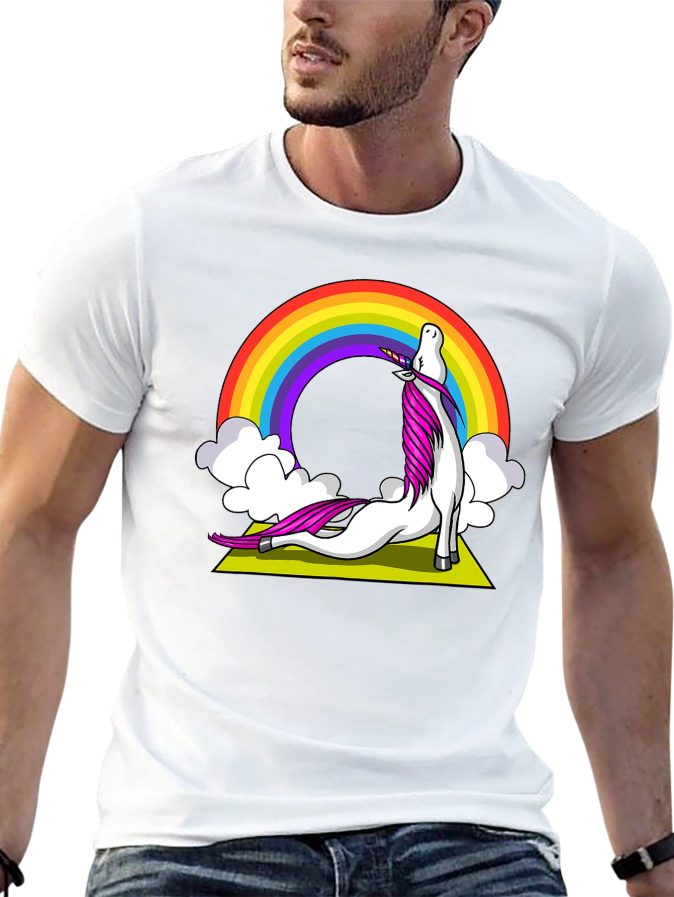 Unicorn Yoga T-Shirt Rainbow Design