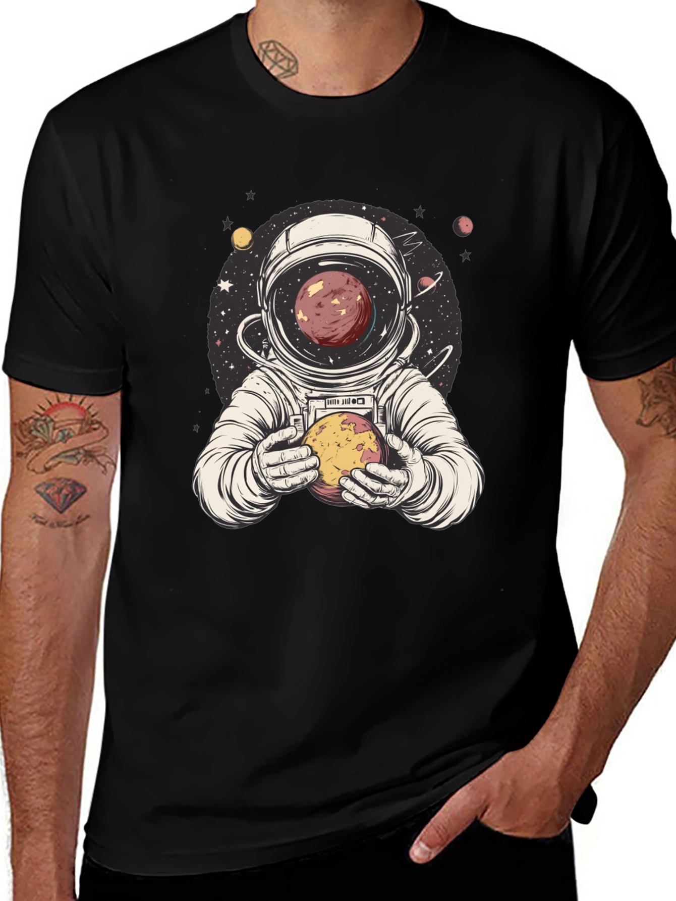 Astronaut Planet Graphic Tee - Unique Space Design