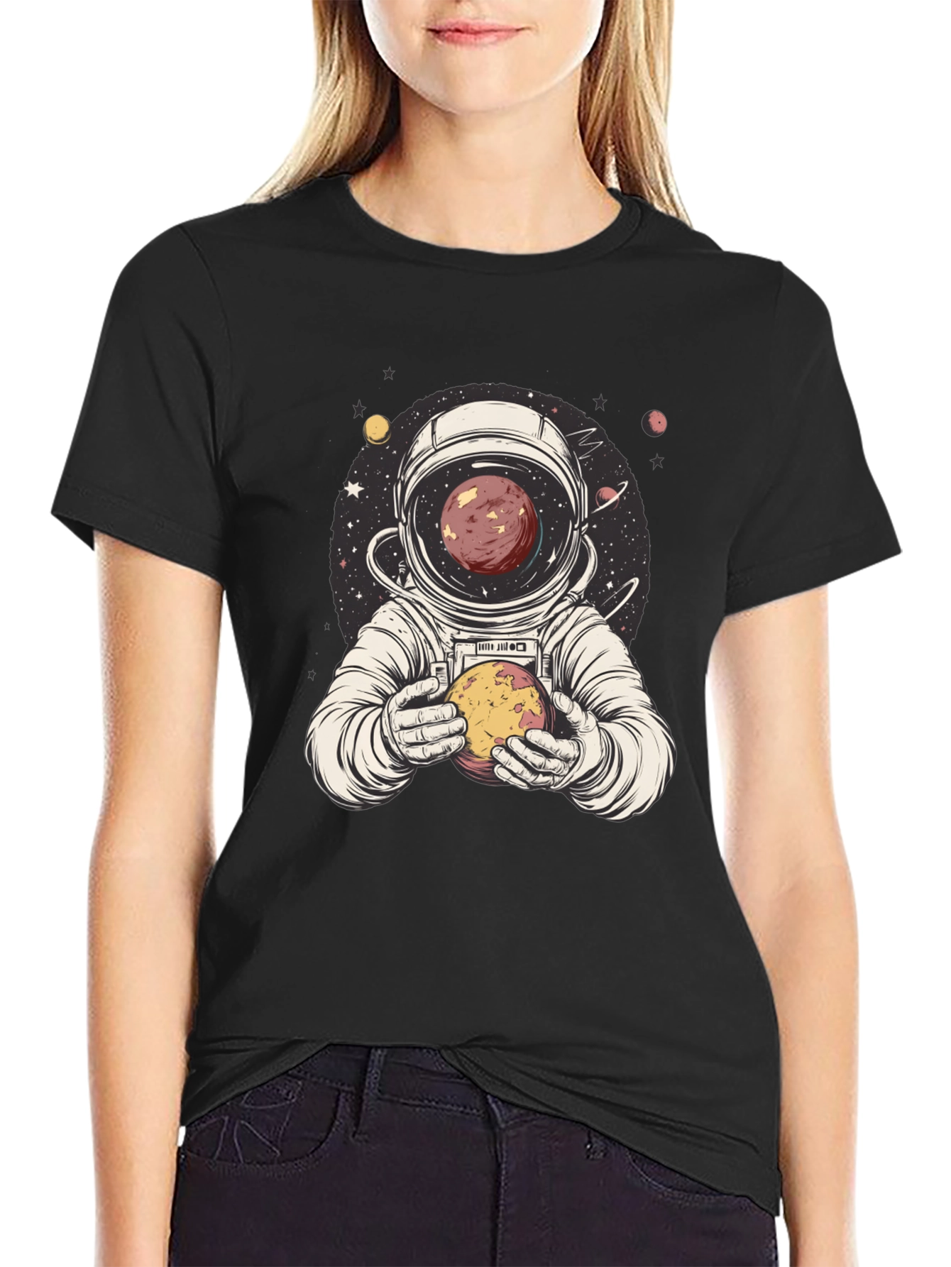 Astronaut Planet Graphic Tee - Unique Space Design