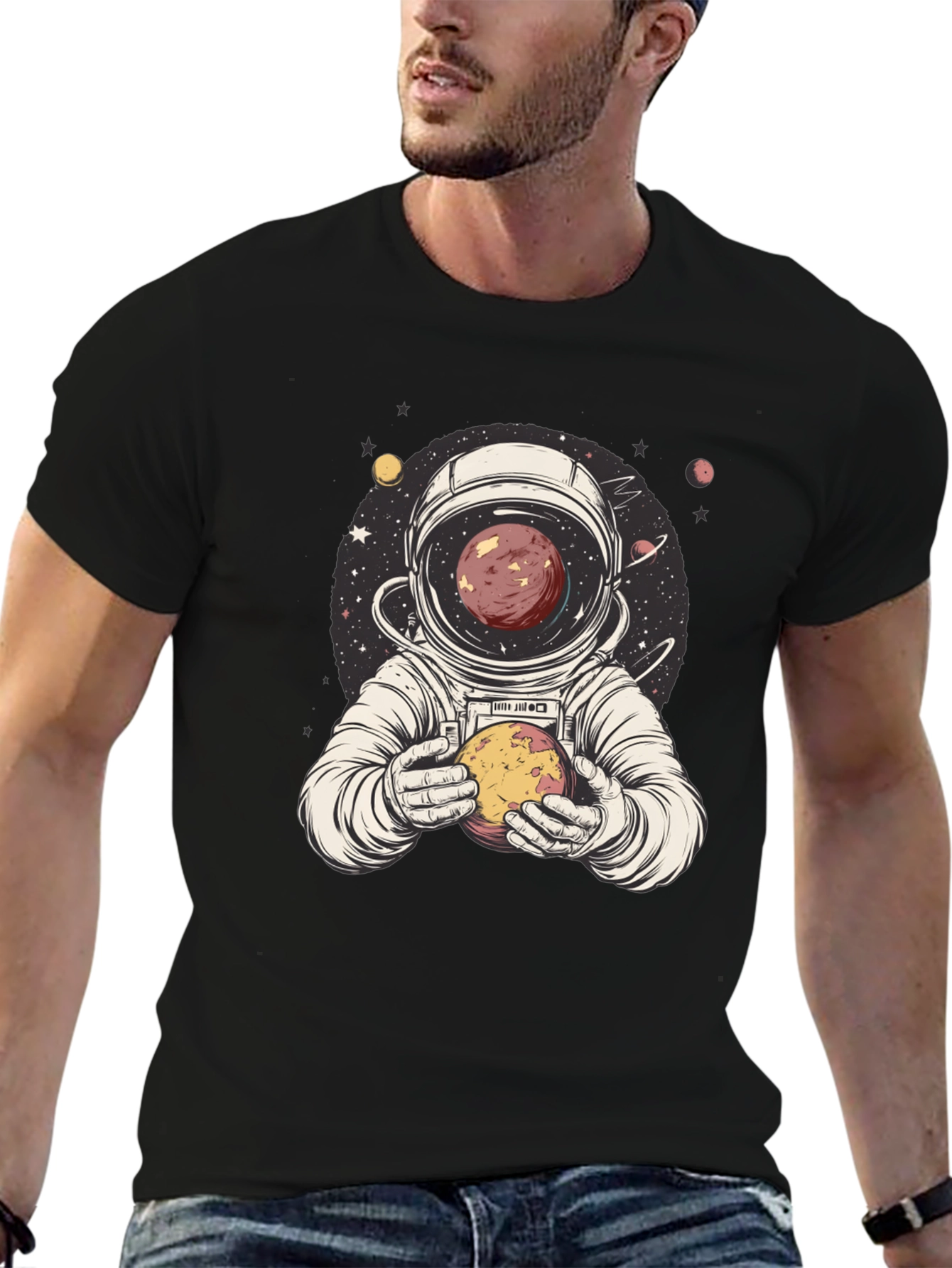 Astronaut Planet Graphic Tee - Unique Space Design