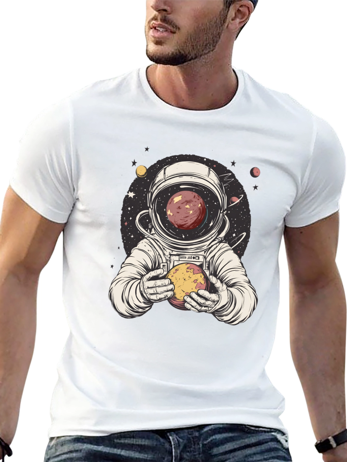 Astronaut Planet Graphic Tee - Unique Space Design