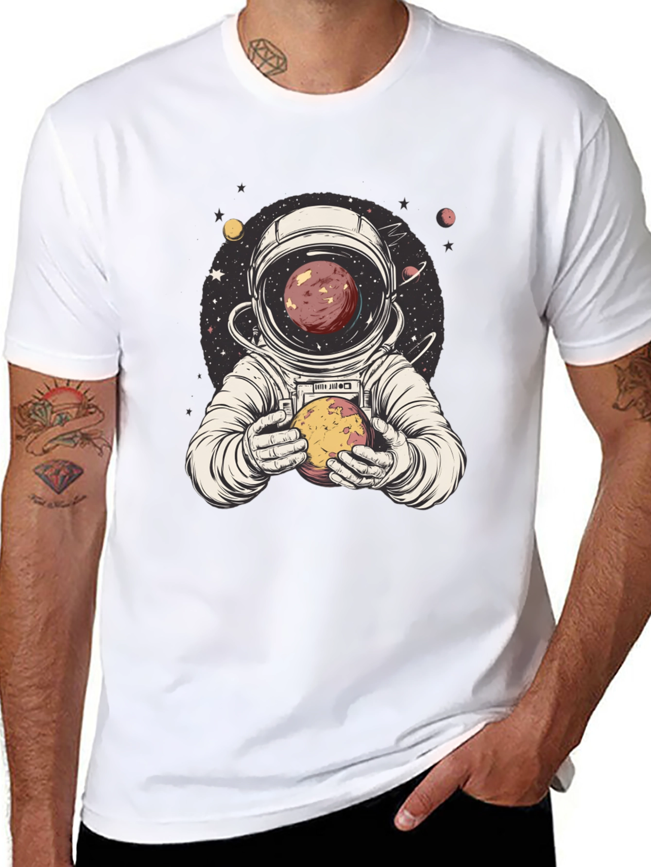 Astronaut Planet Graphic Tee - Unique Space Design