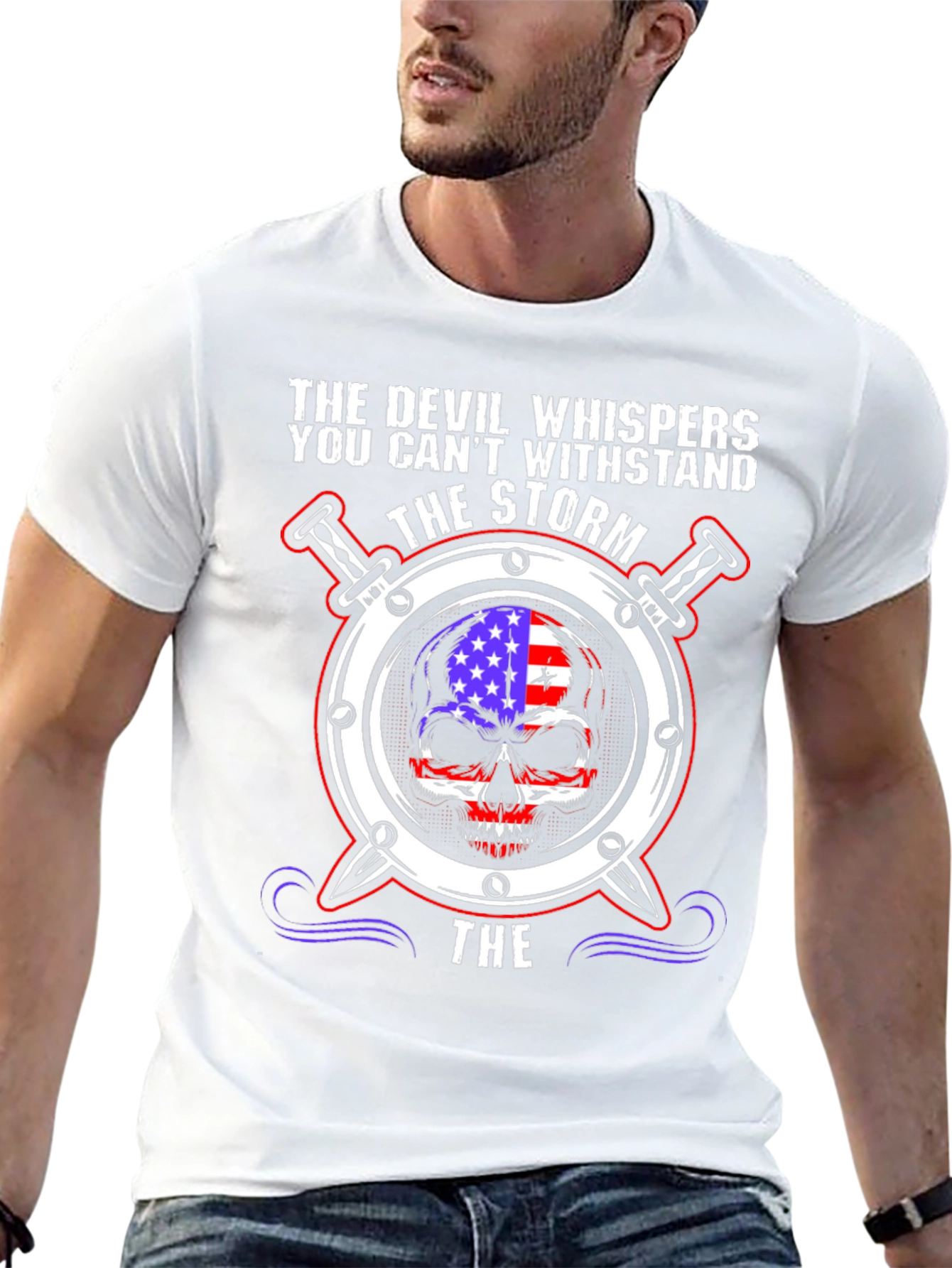 The Devil Whispers T-Shirt: Storm Skull Design