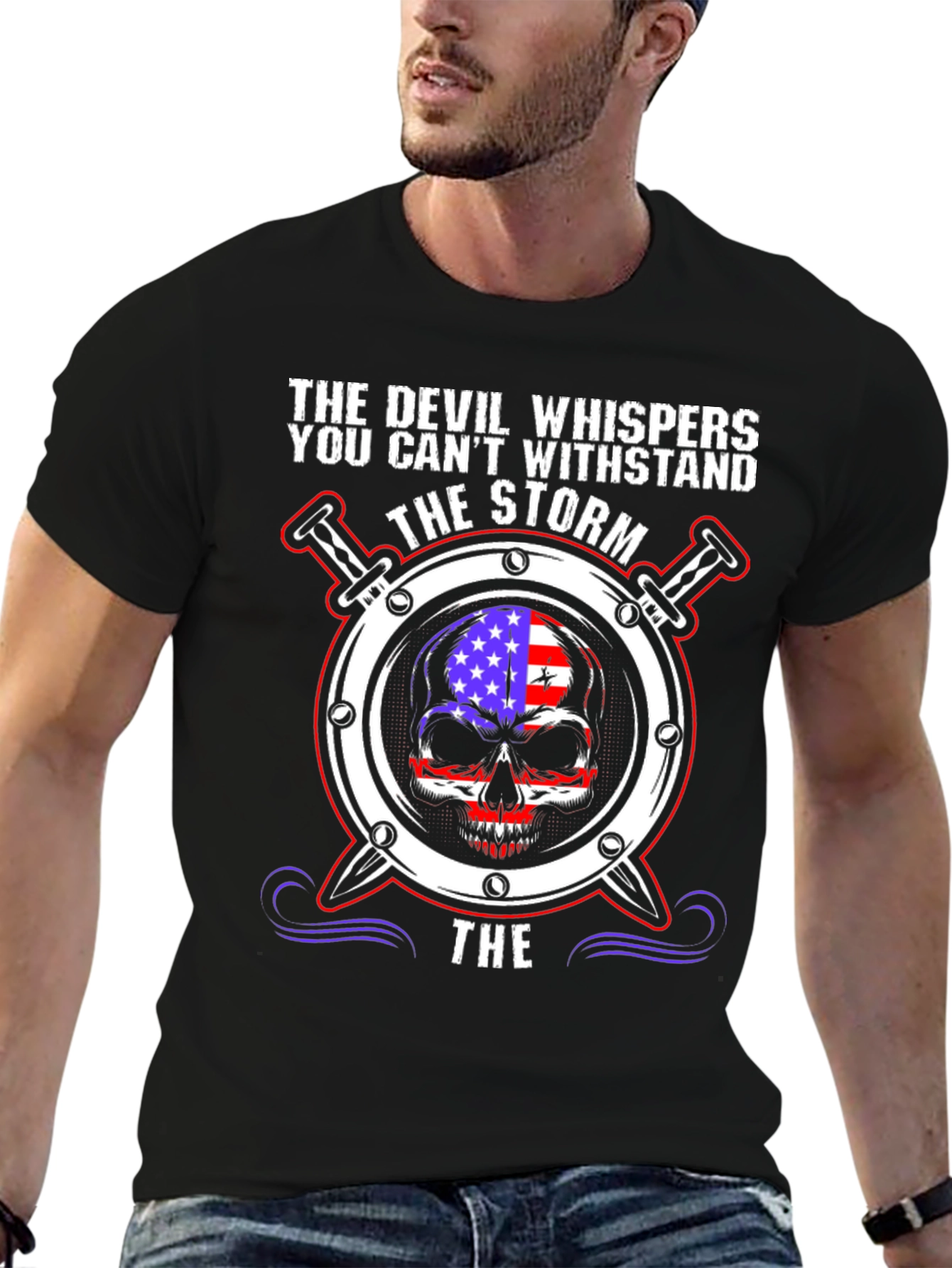 The Devil Whispers T-Shirt: Storm Skull Design