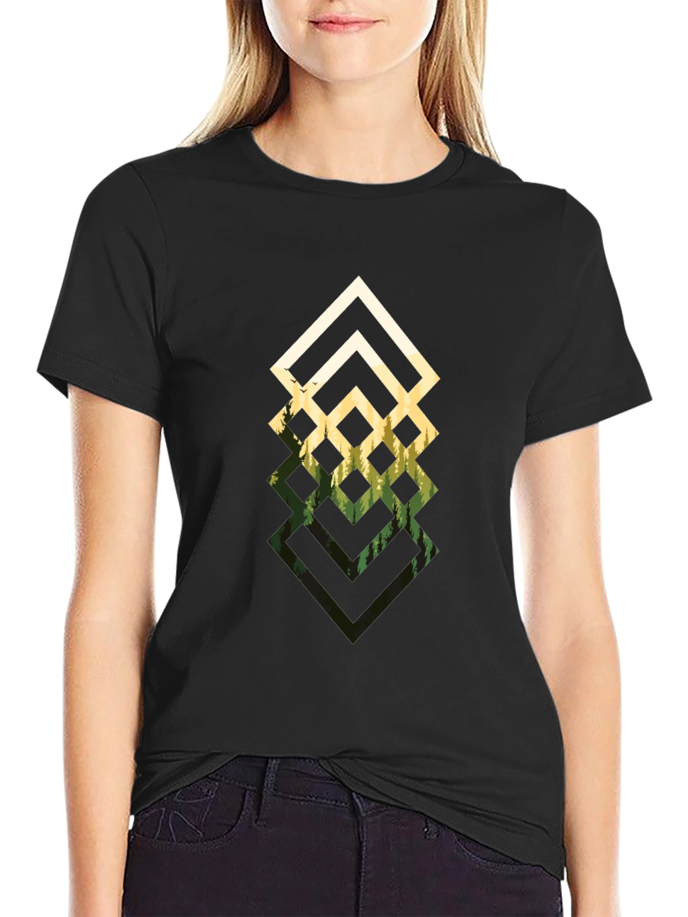 Geometric Forest Black T-Shirt