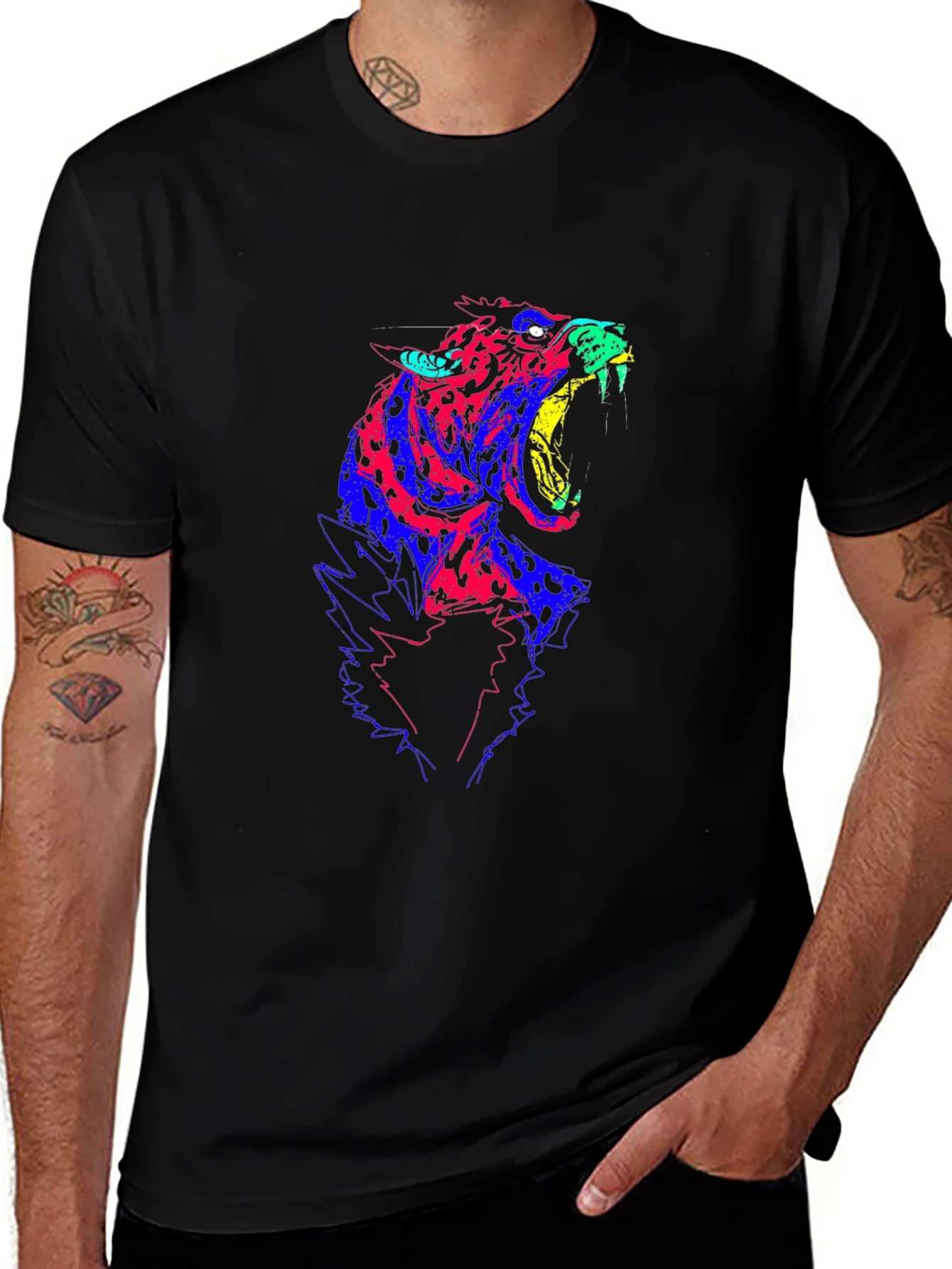 Vibrant Jaguar Graphic Tee - Bold Black Cotton Shirt