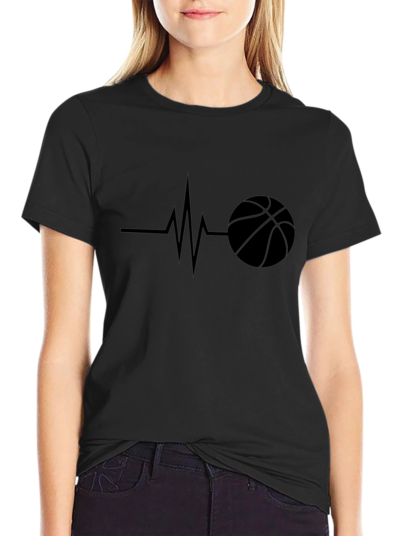Basketball Heartbeat Black T-Shirt