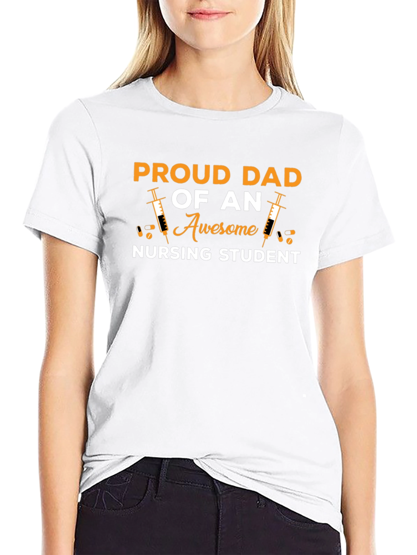 Proud Dad Nursing Student Black T-Shirt