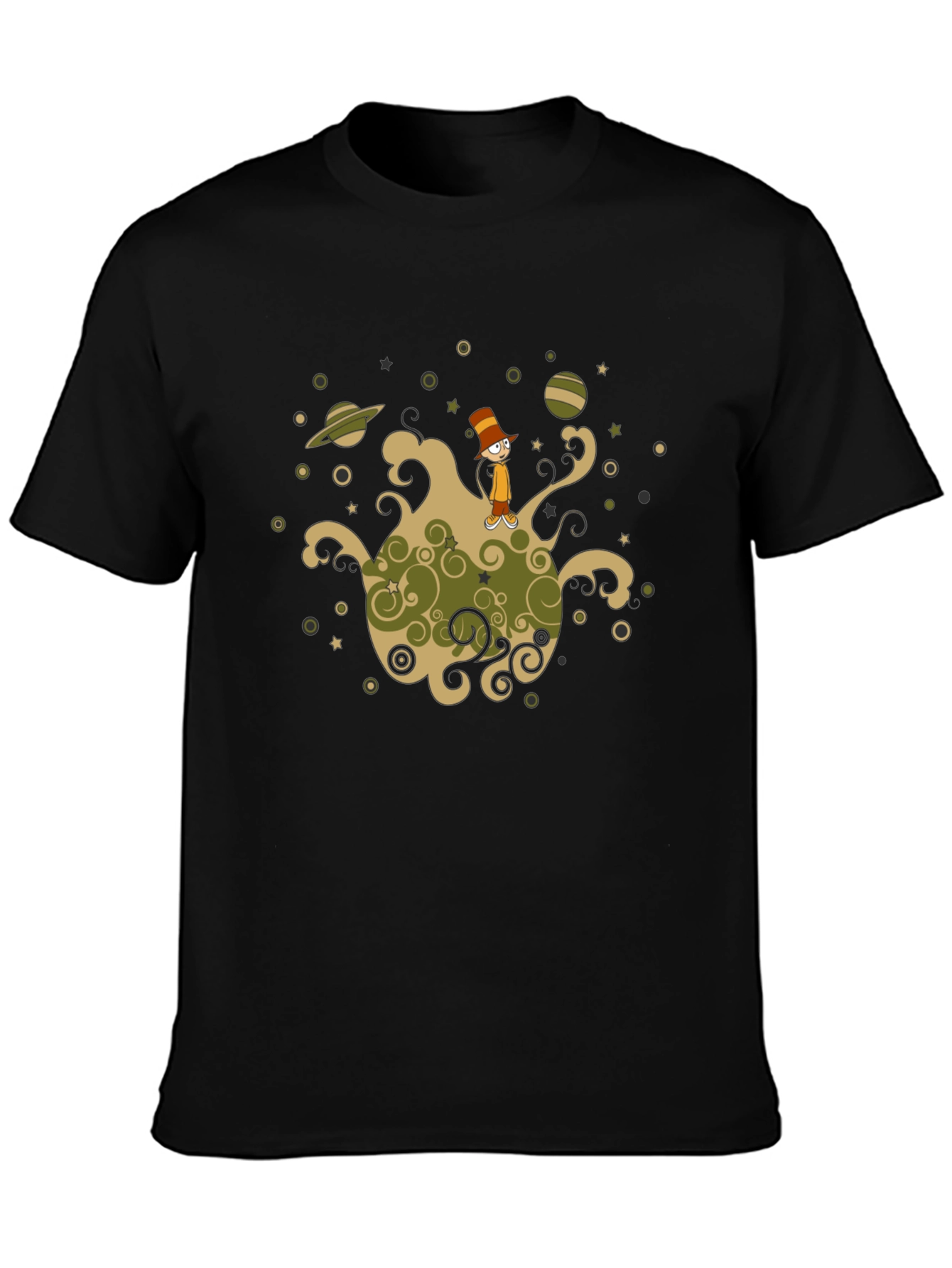 Cosmic Cartoon Graphic T-Shirt - Black