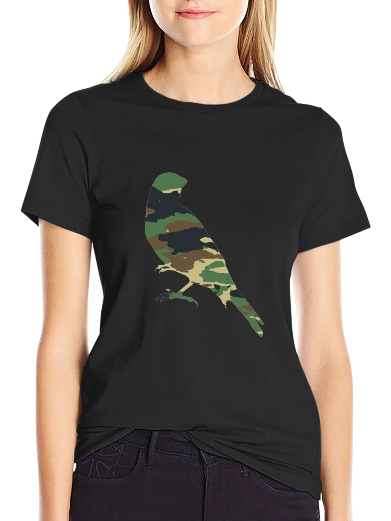 Camouflage Bird Graphic T-Shirt