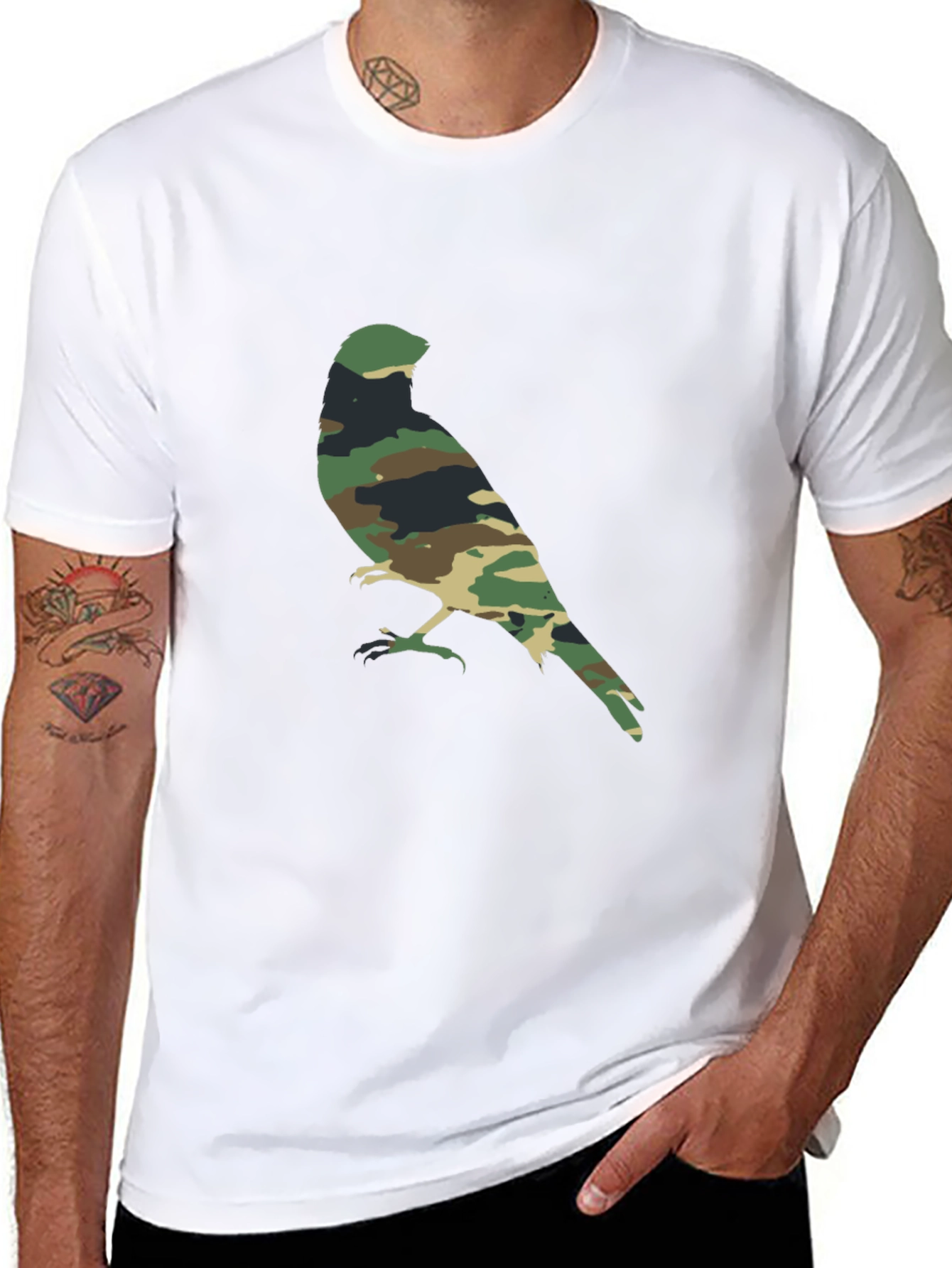 Camouflage Bird Graphic T-Shirt