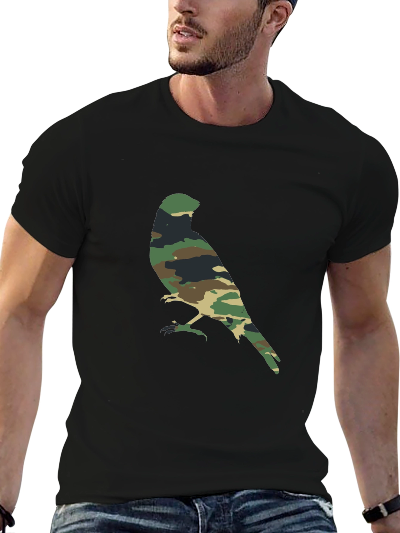 Camouflage Bird Graphic T-Shirt