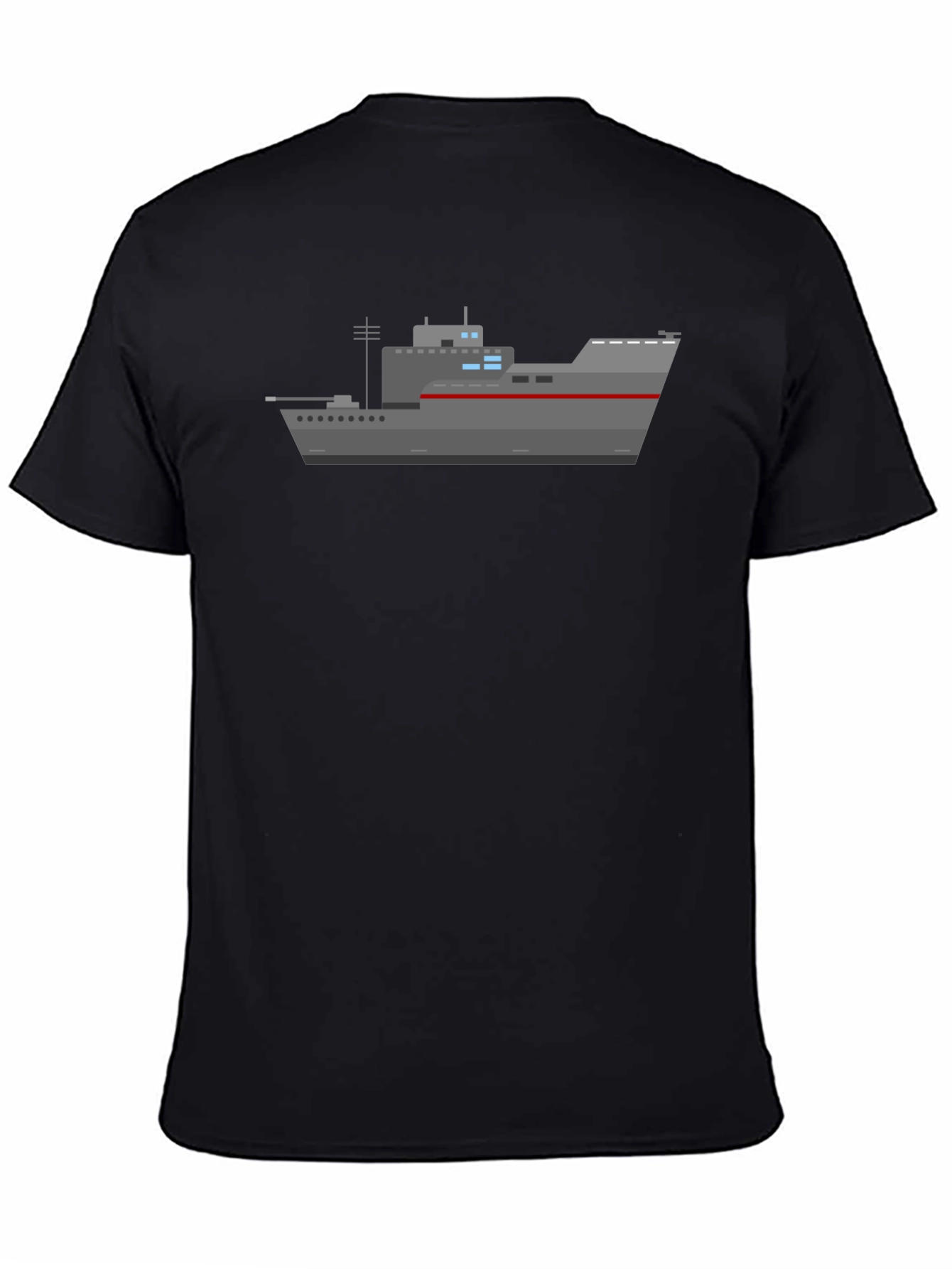 Naval Ship Graphic T-Shirt - Black Crew Neck Tee
